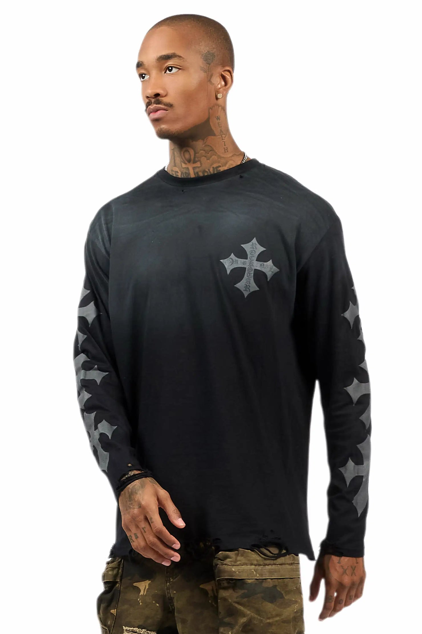 Slaydr Black/Charcoal Long Sleeve Graphic T-Shirt