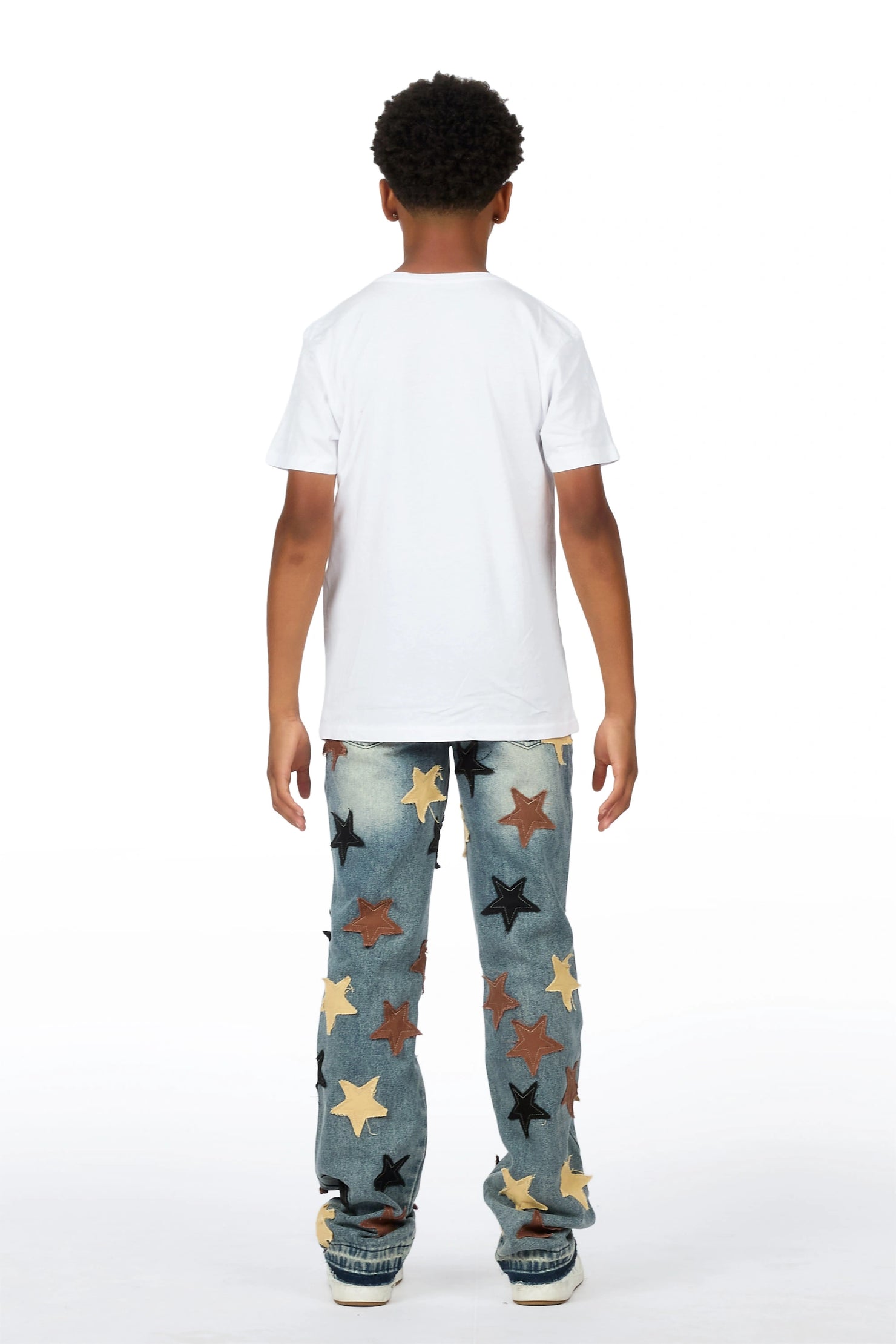 Boys Byson White/Brown T-Shirt Patchwork Jean Set