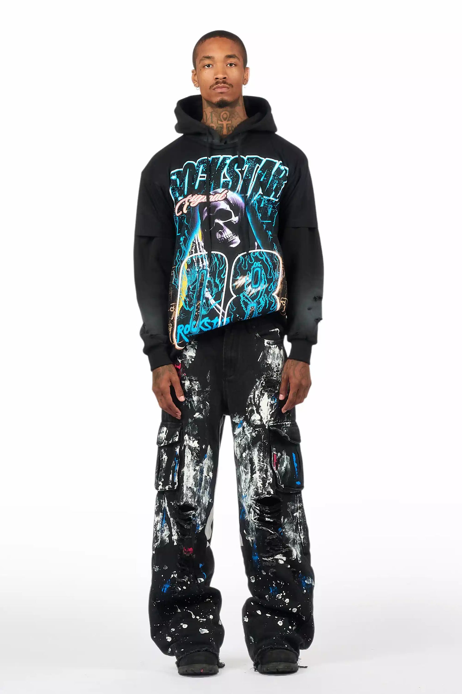 Kruz Black/Blue Oversized Graphic T-Shirt