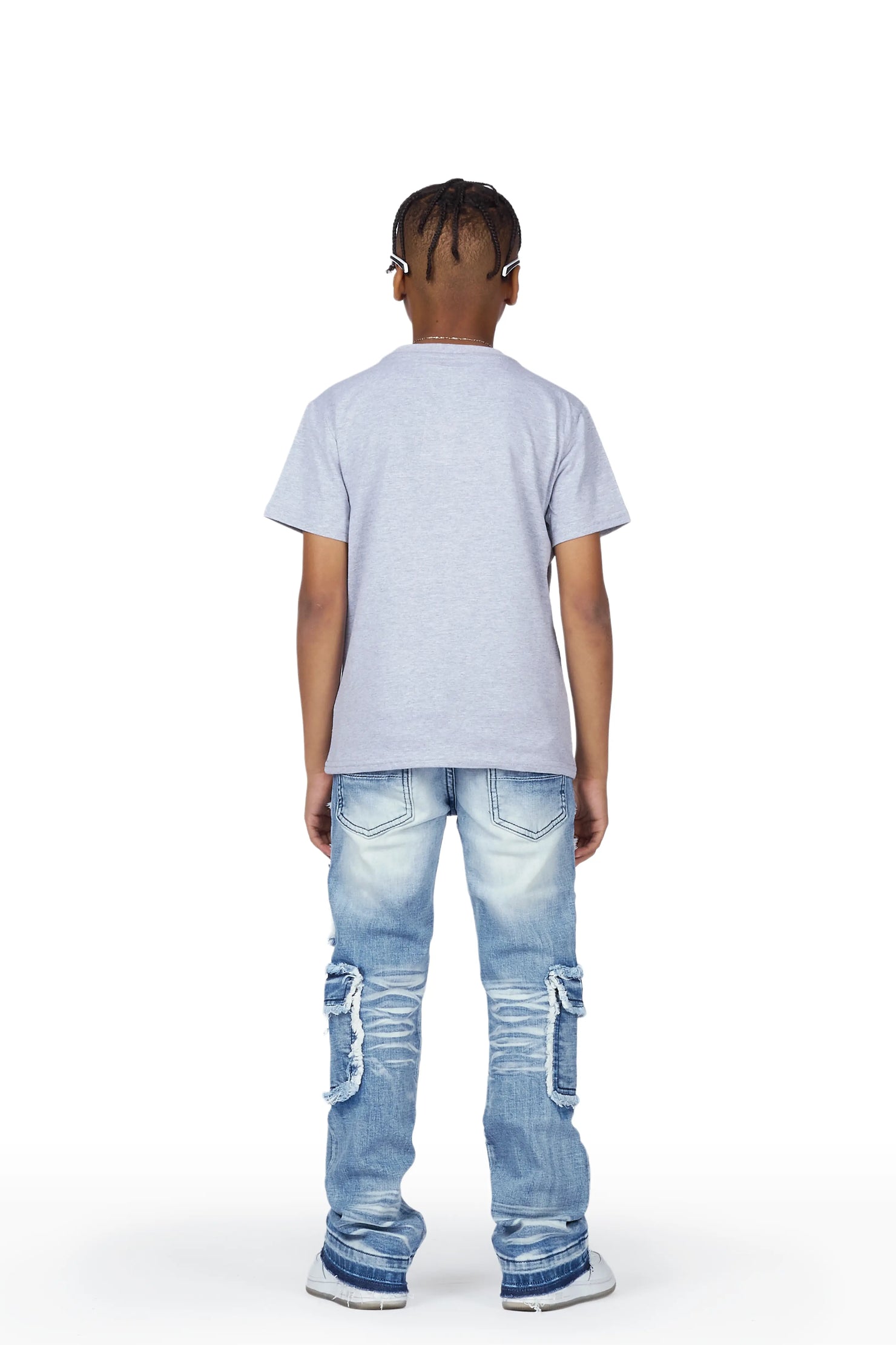 Boys Karik Grey/Blue T-Shirt/Stacked Flare Jean