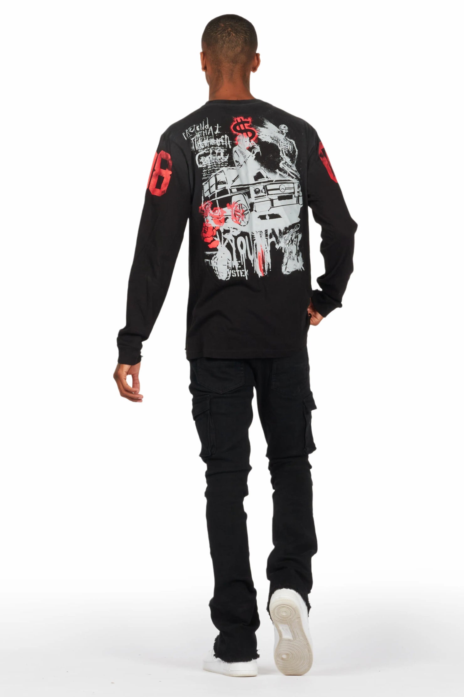 Feodor Black Stacked Flare Cargo Jean