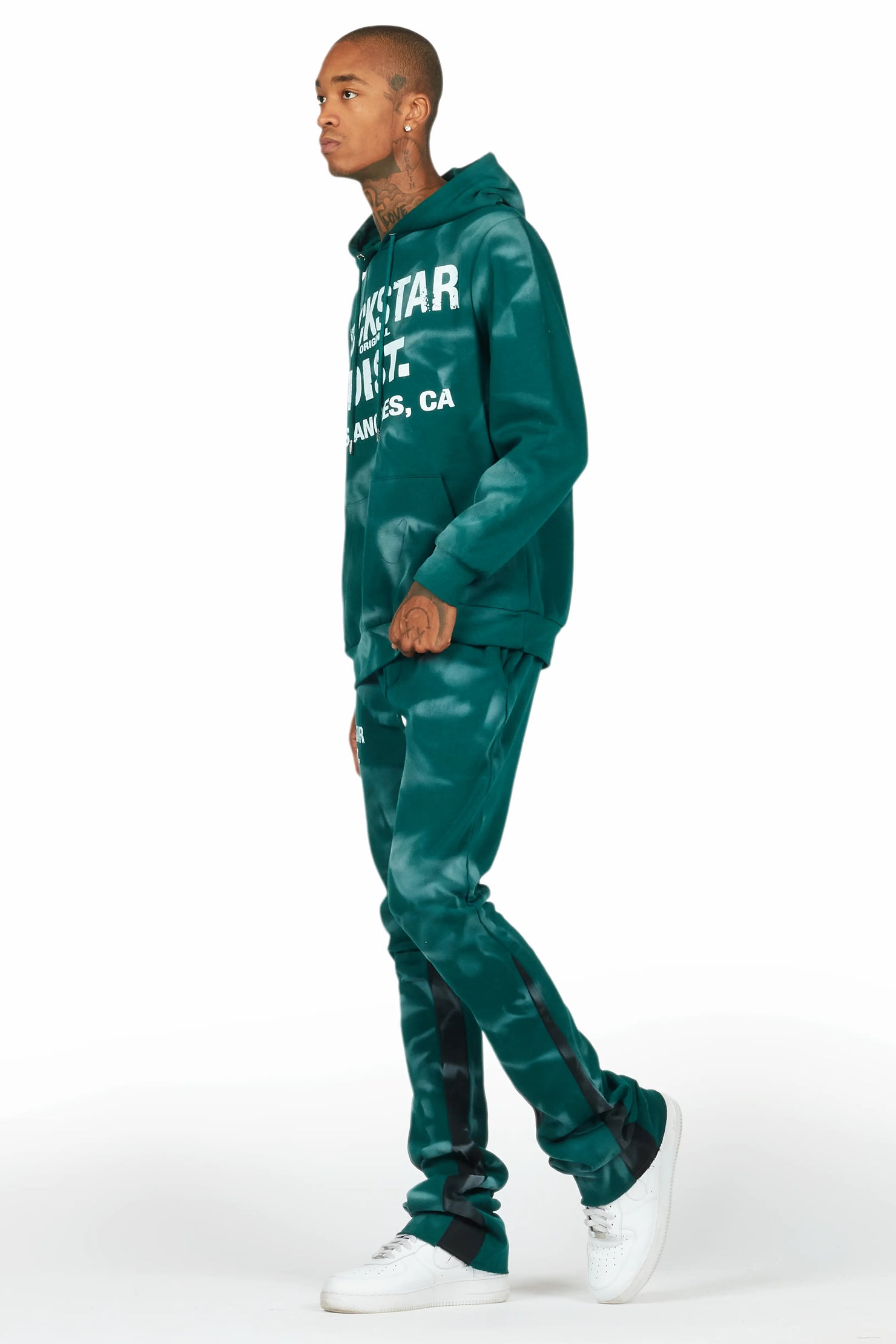 Nelly Dark Green Hoodie Stacked Flare Track Set