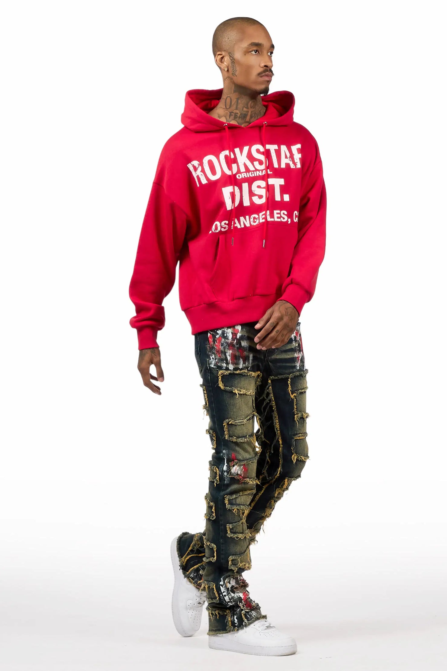 Saxon Red/Tint Hoodie/Stacked Flare Jean Set