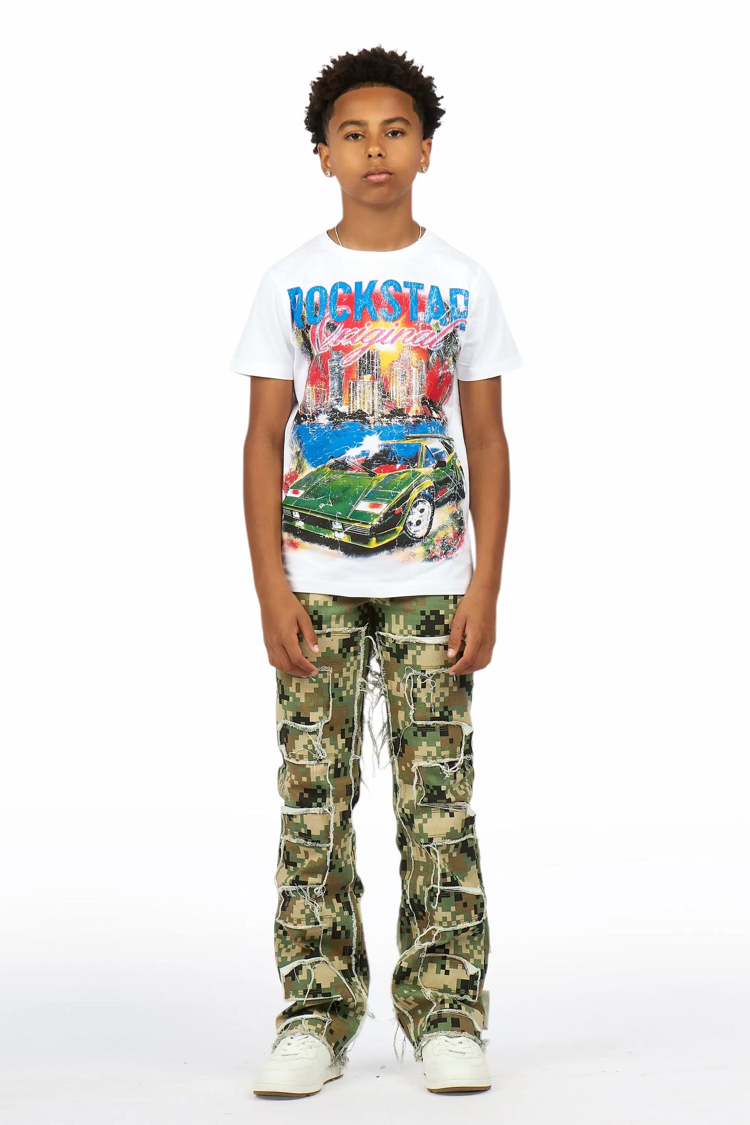 Boys Shake Digital Camo Stacked Flare Jean
