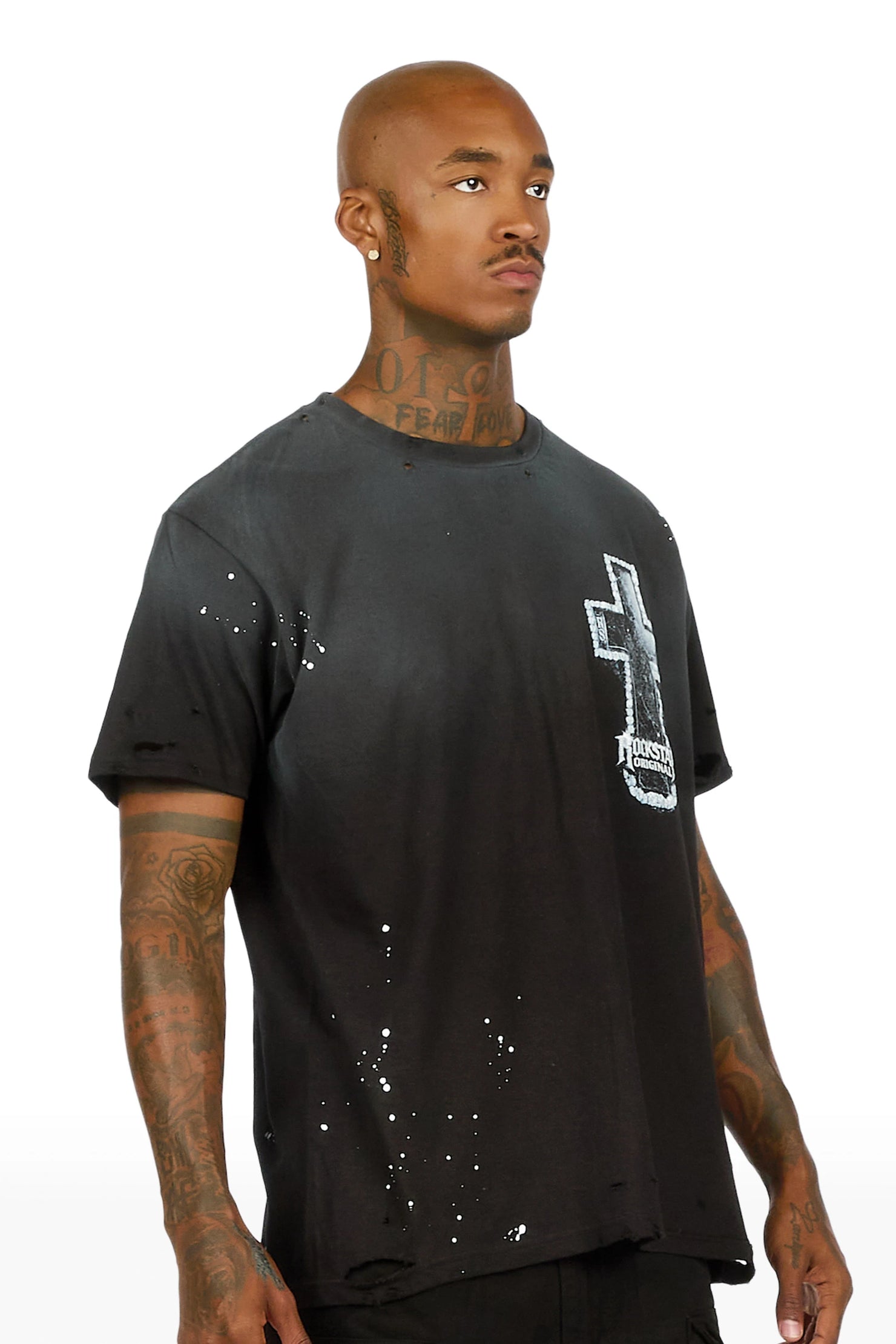 Gato Black Oversized Graphic T-Shirt