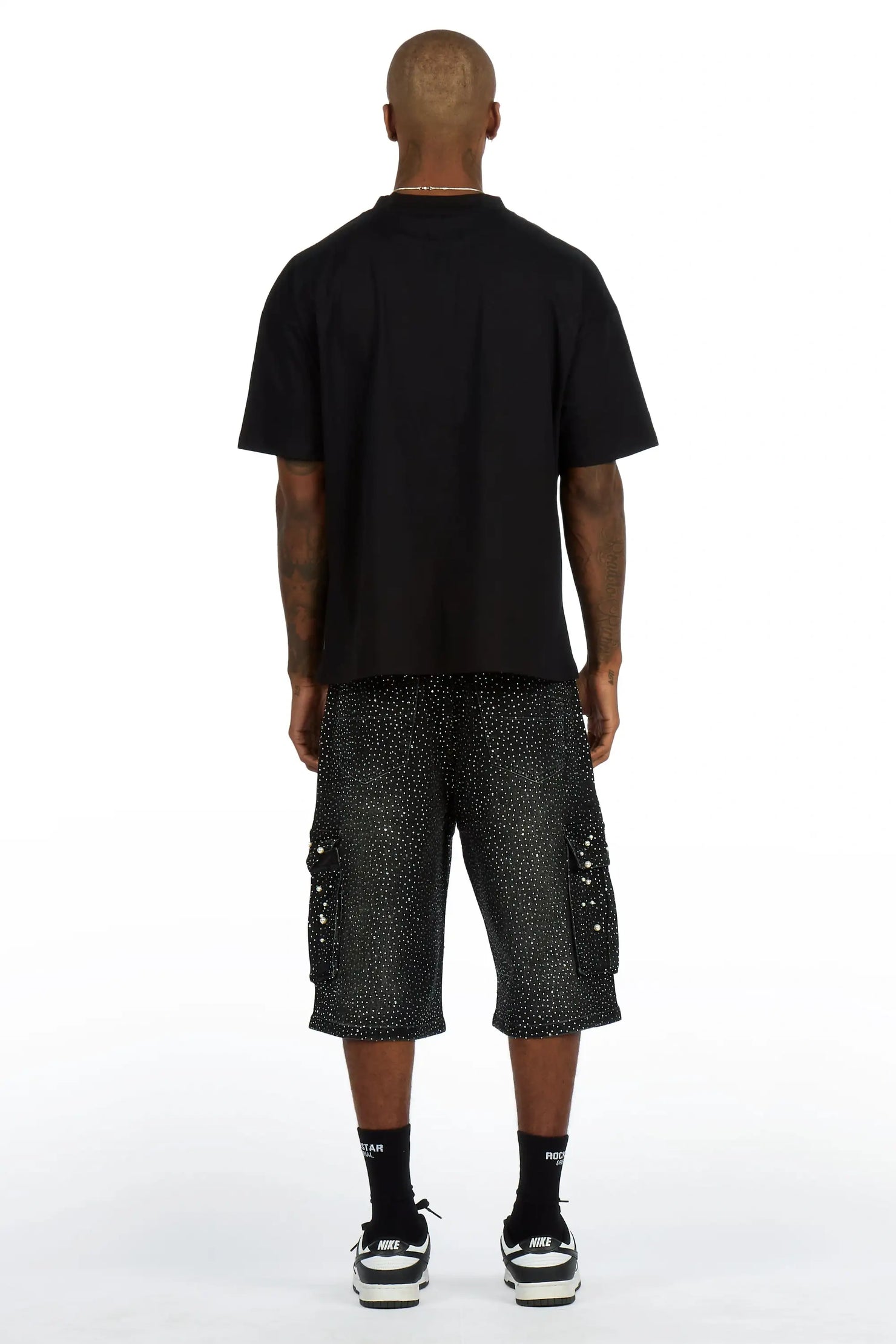 Sevyn Black/Black Rhinestone T-Shirt Denim Jort Set
