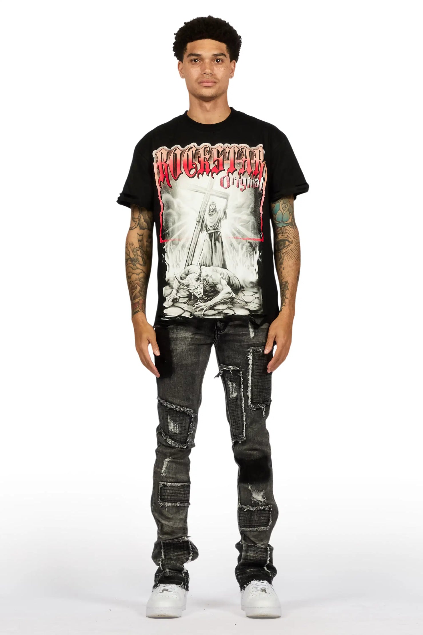 Raglord Dark Grey Stacked Flare Jean