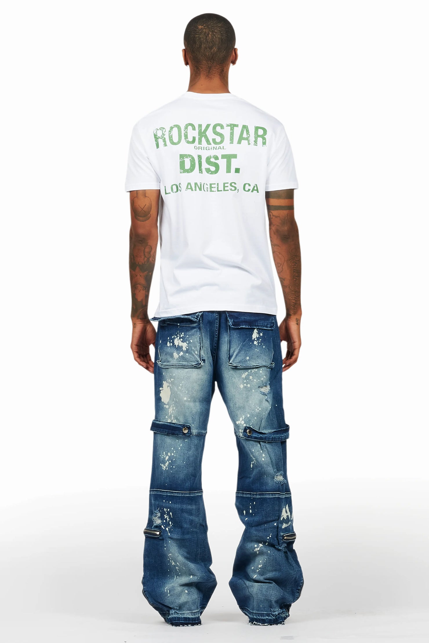 Grib Blue Bleach Baggy Jeans