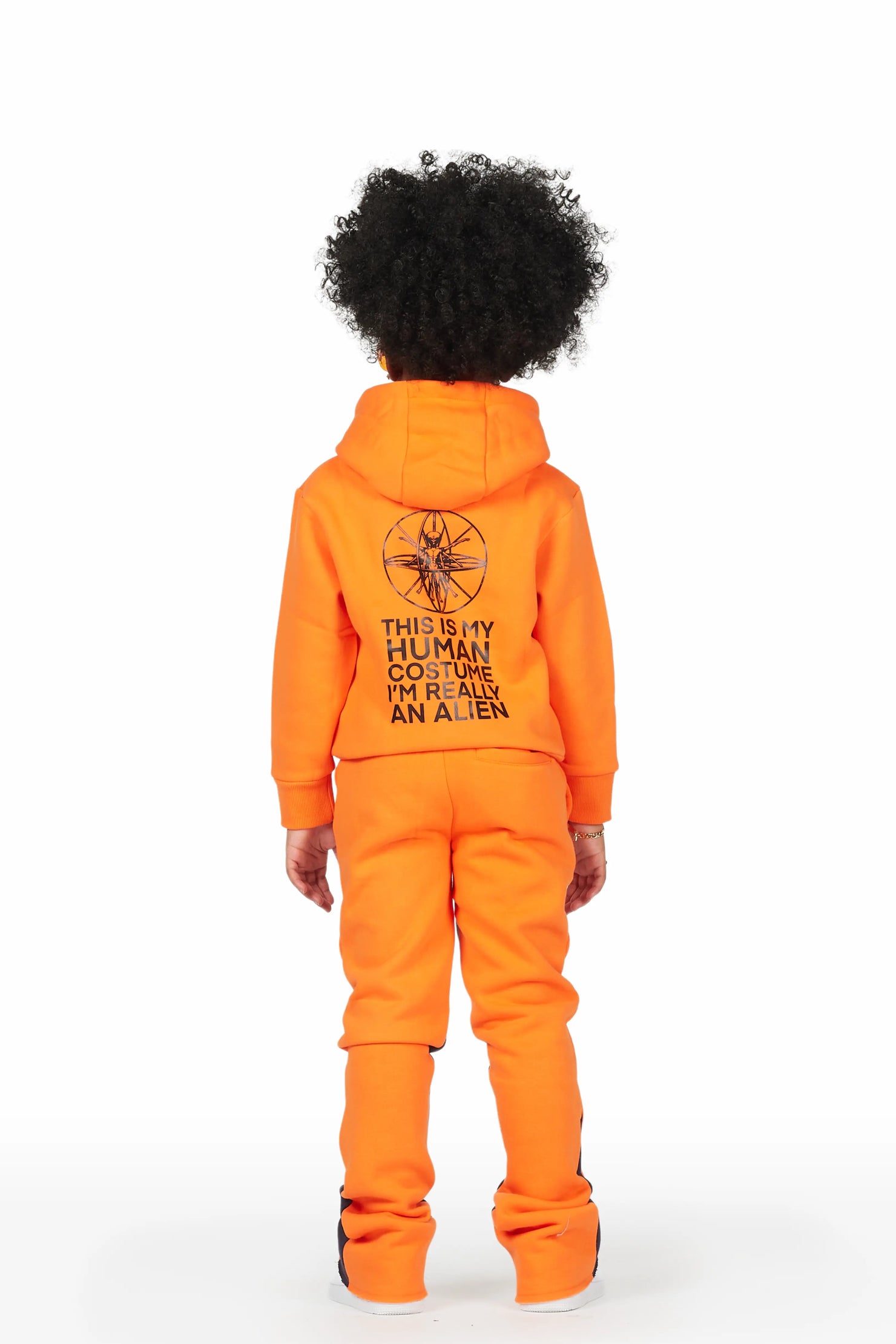 Girls Yadi Orange Hoodie Super Stacked Flare Track Set