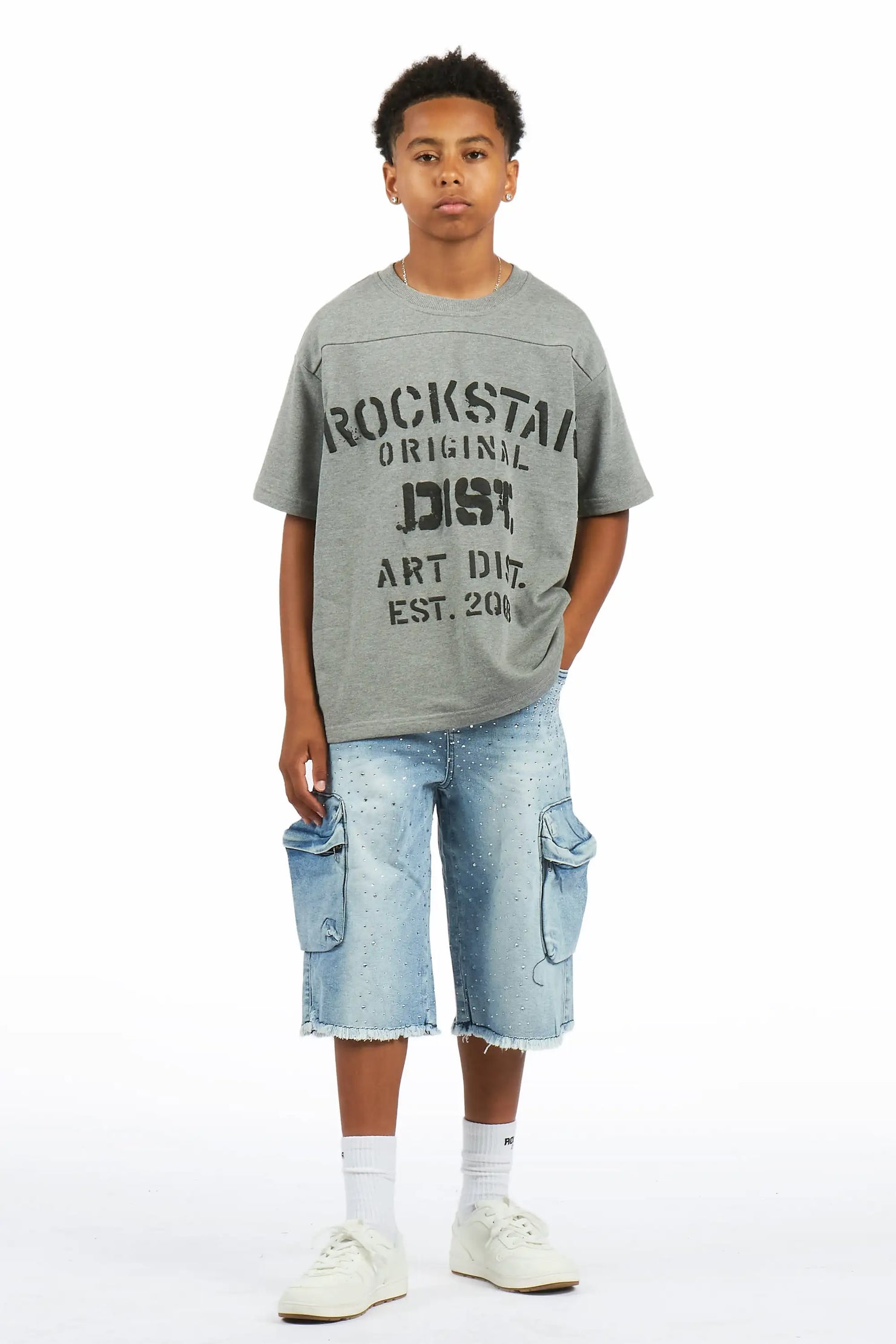 Boys Grand Light Wash Rhinestone Jort