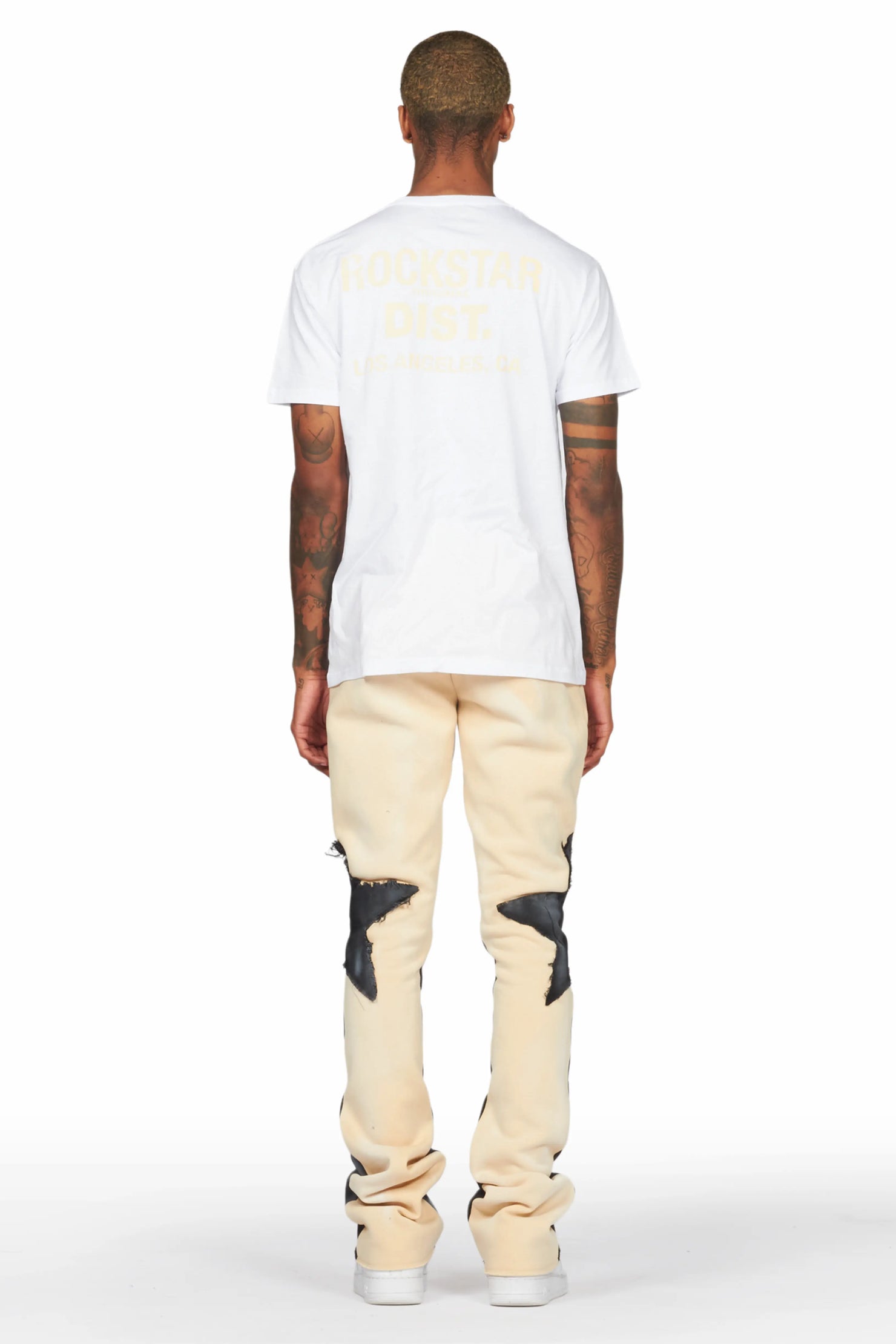 Capron Beige Patchwork Stacked Flare Pants