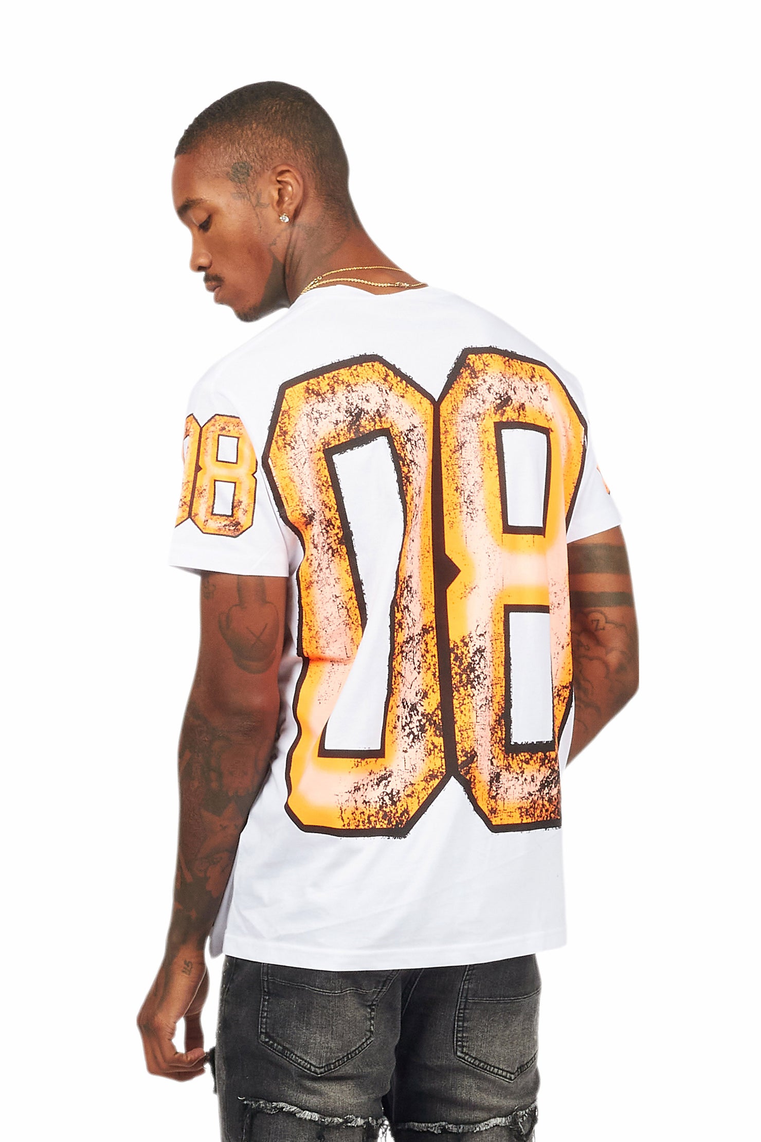 Fields White/Orange Oversized Graphic T-Shirt