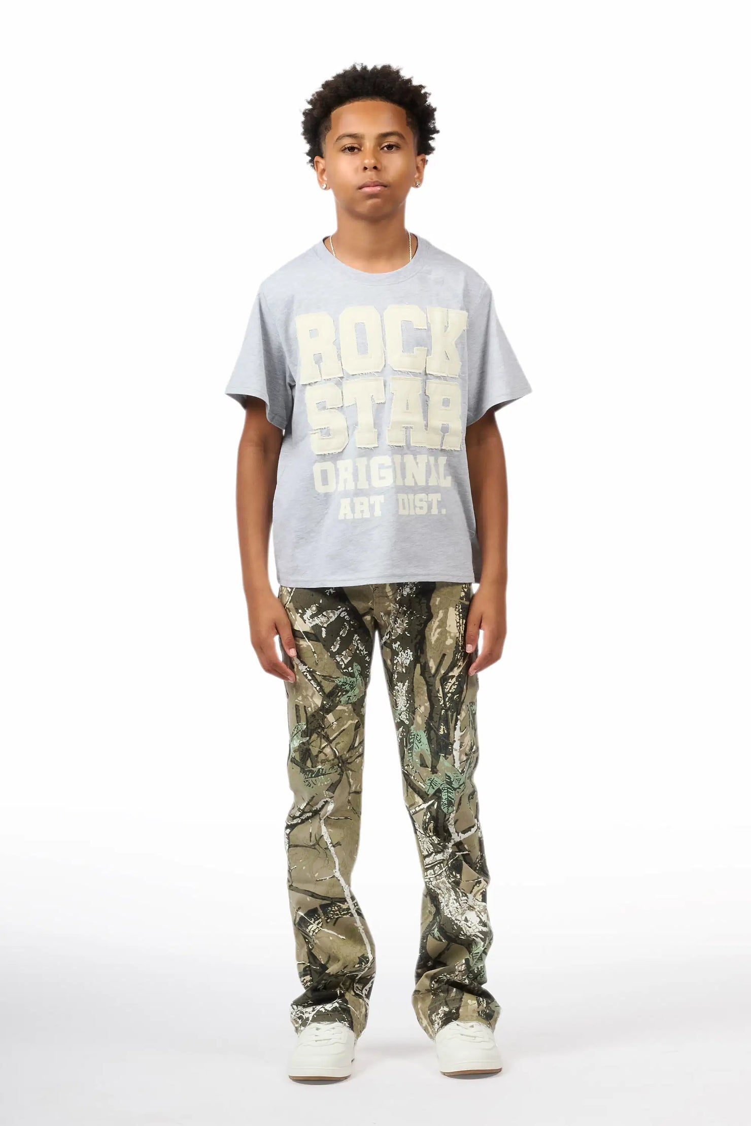 Boys Khen Tree Camo Pearl Stacked Flare Jean