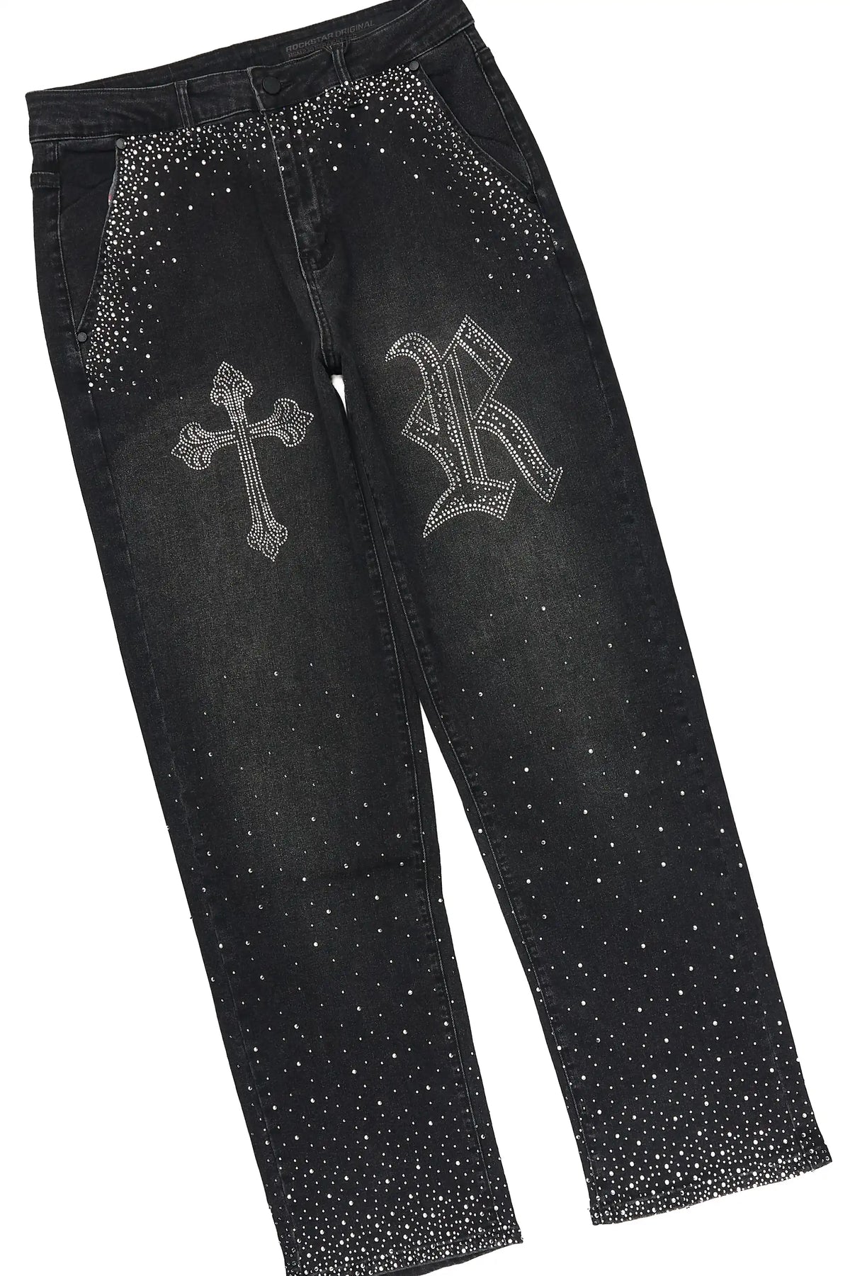 Clemente Dark Grey Rhinestone Button Down Shirt/Jean Set