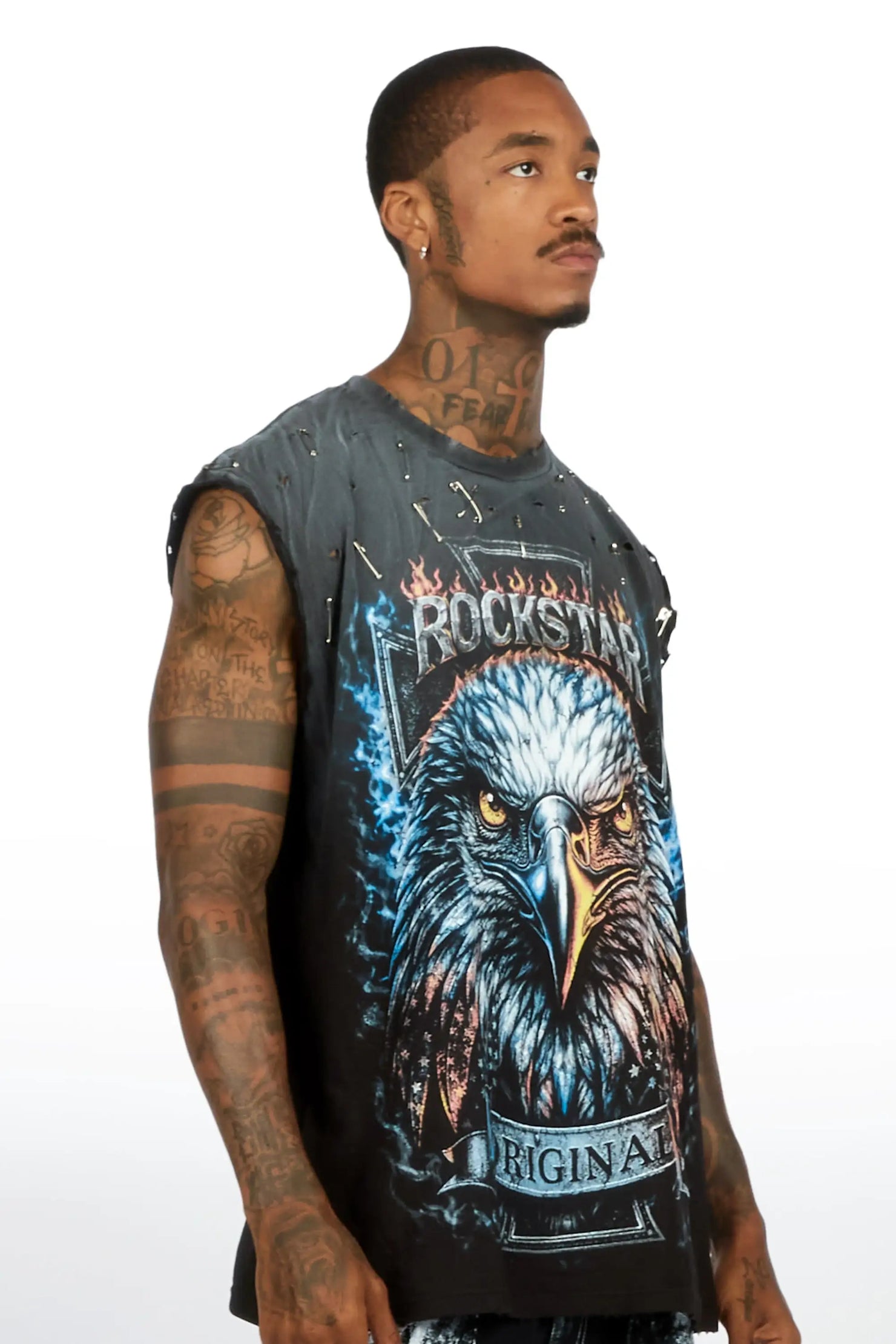 Elmore Black Oversized Cut Off T-Shirt