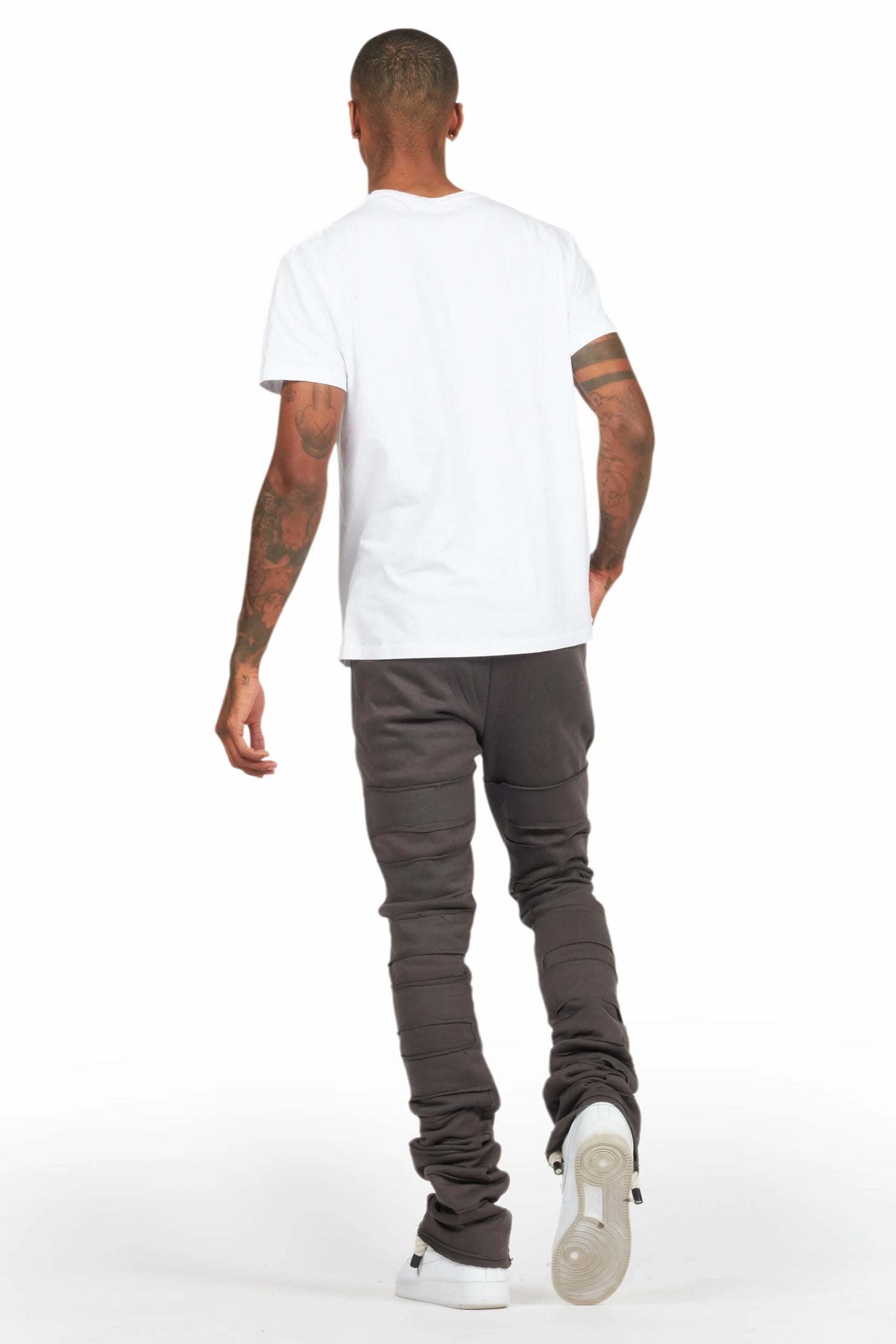 Emilio Vintage Grey Stacked Flare Track Pant