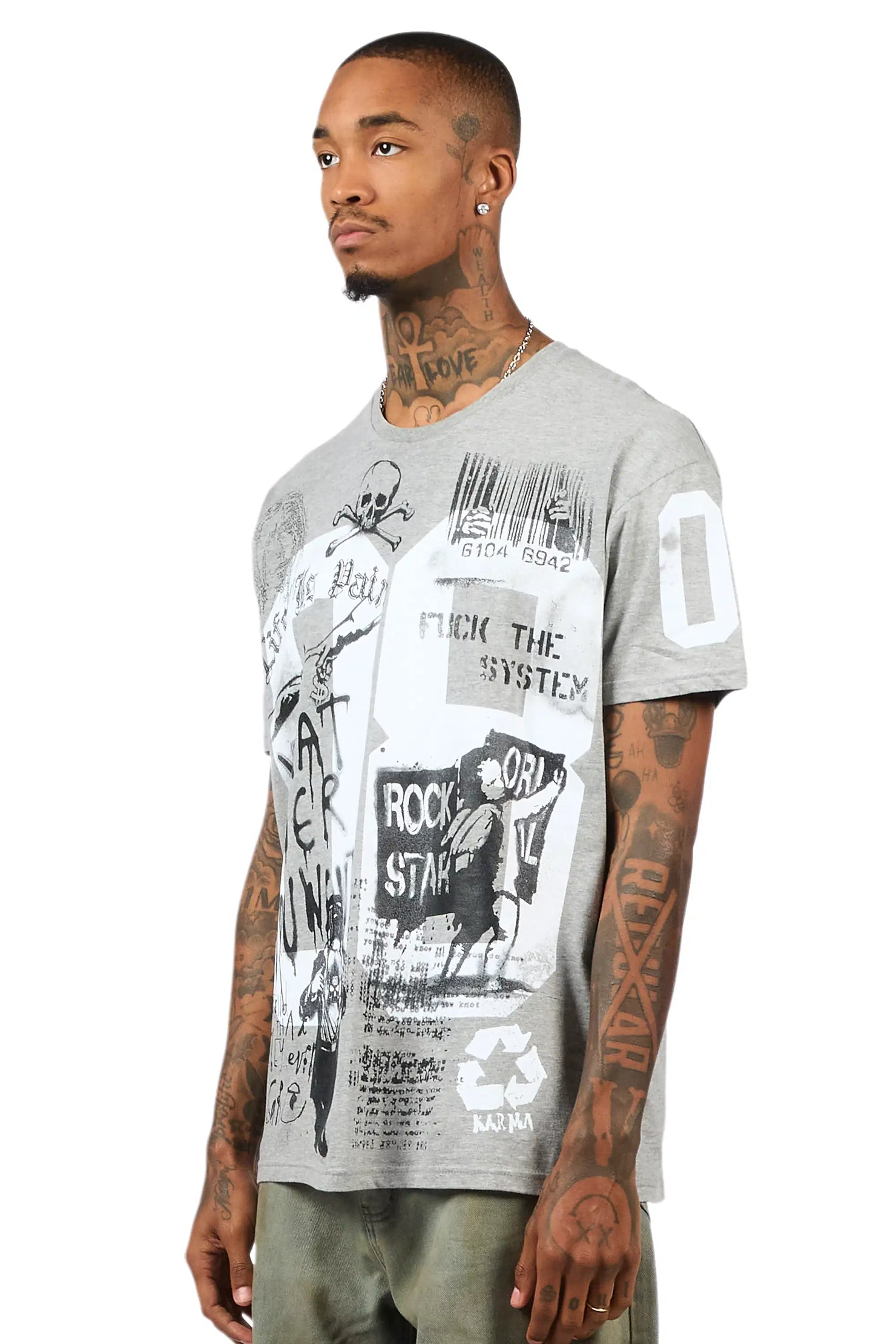 Grill 2.0 Grey/Black Oversized Graphic T-Shirt