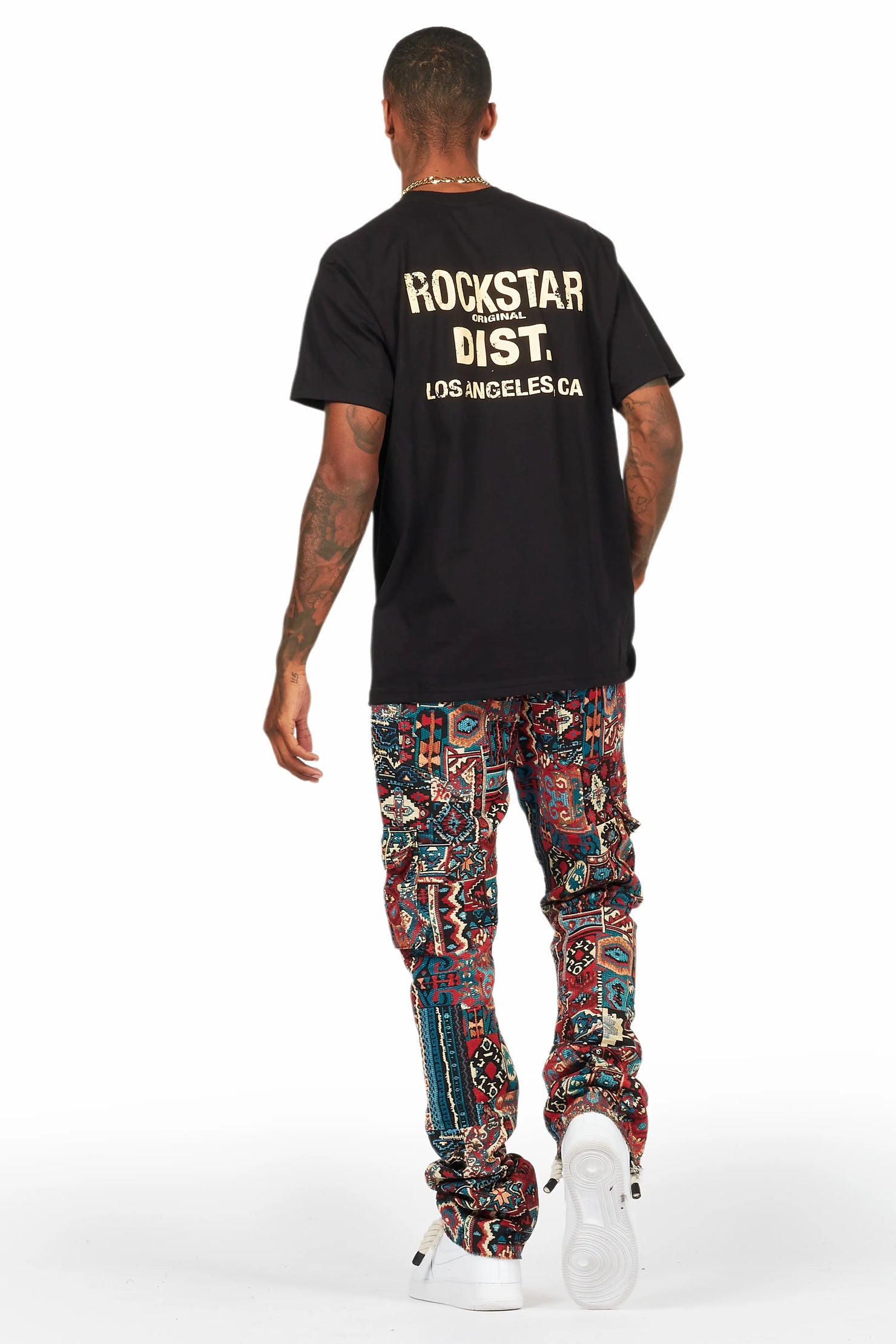 Nard Red Multi Tapestry Stacked Flare Jean