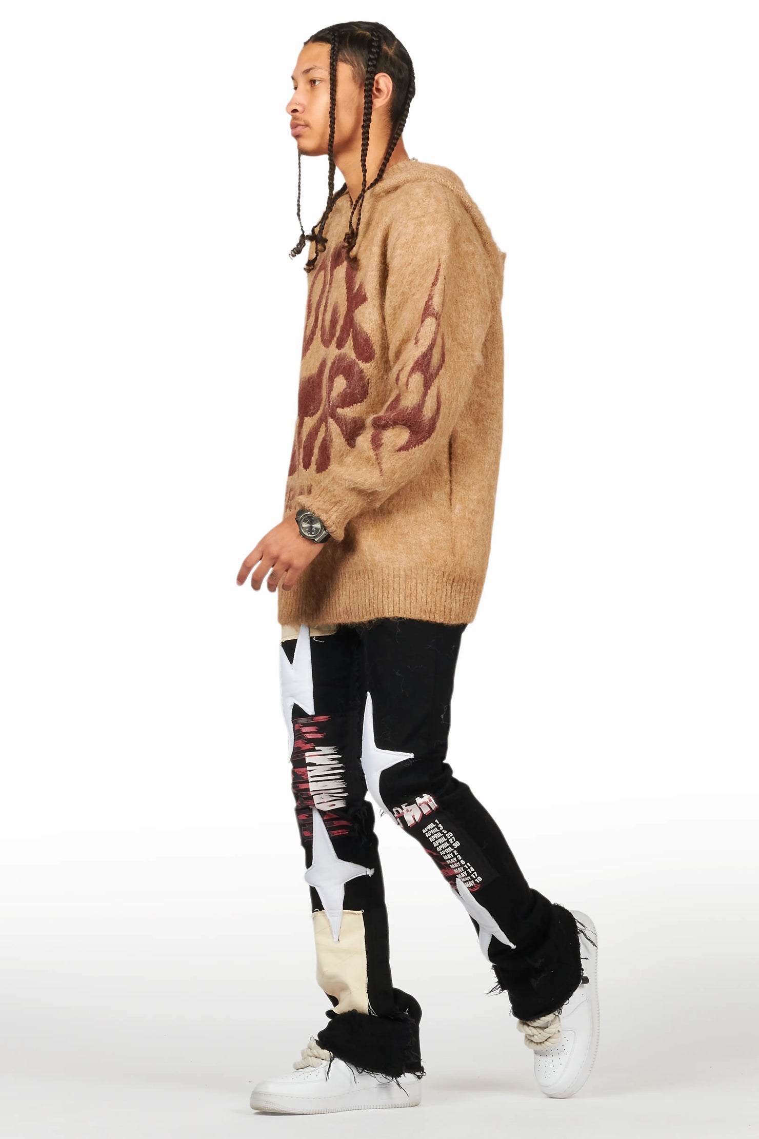 Vinson Black  Patchwork Stacked Flare Jean