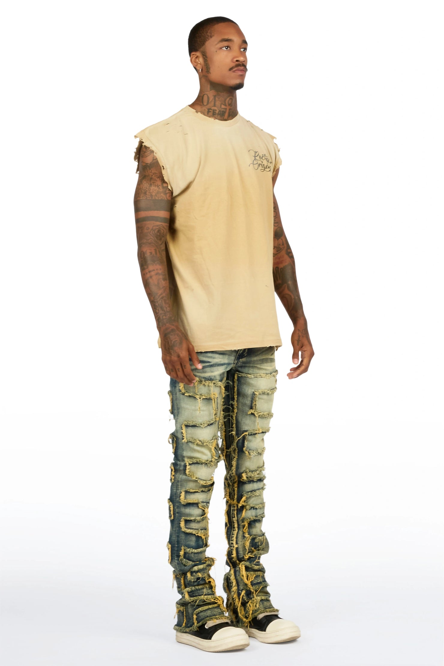 Coupin Sand/Tint Oversized Graphic T-Shirt & Shake Stacked Flare Jean