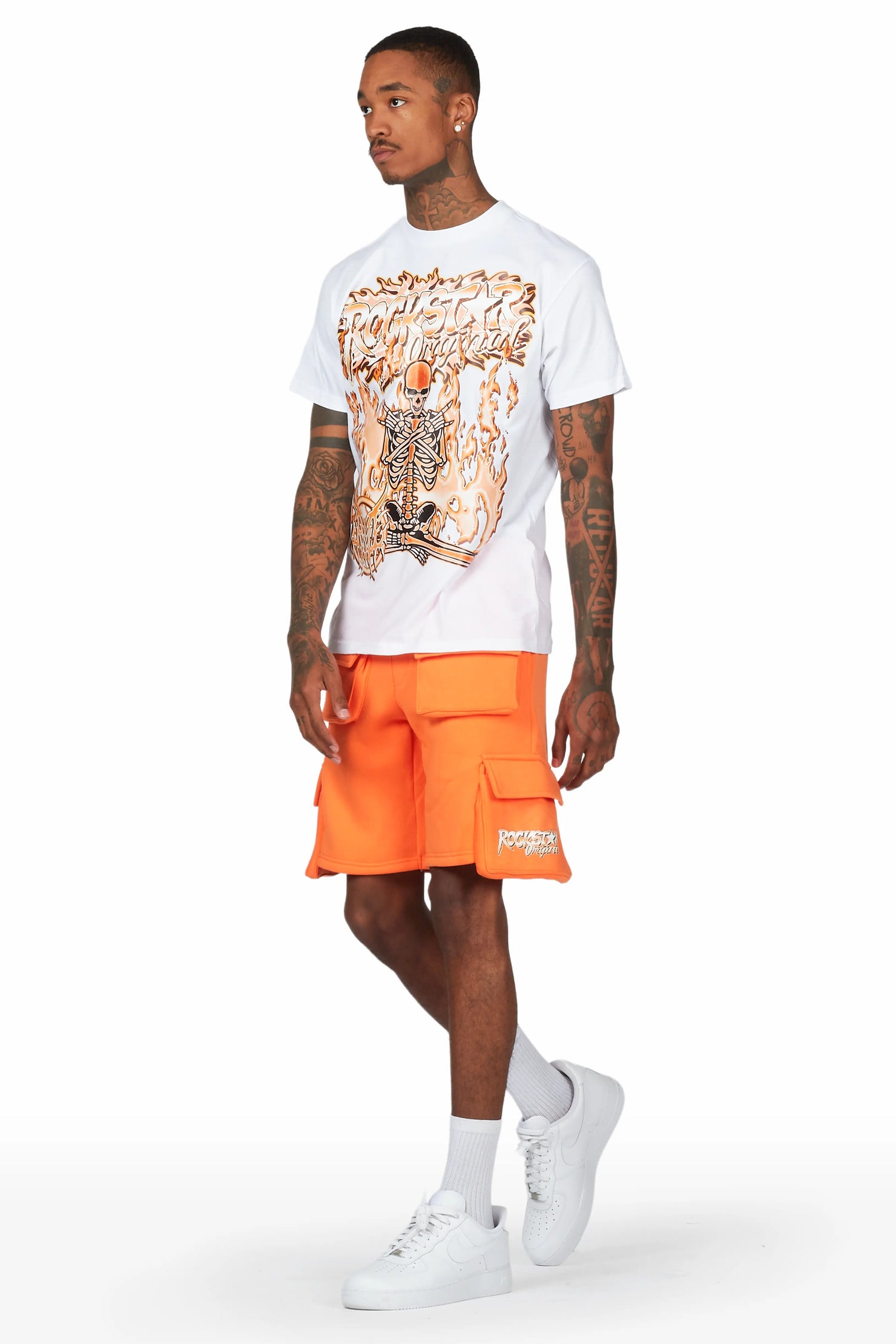 Yoga White/Orange T-Shirt Short Set