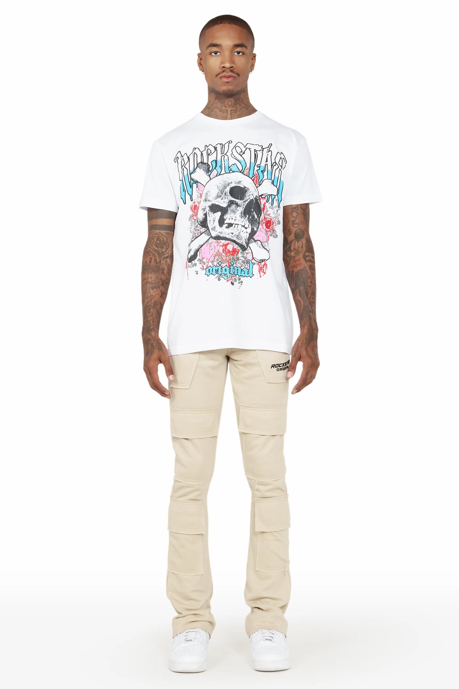 Ezekiel Beige Stacked Flare Pants