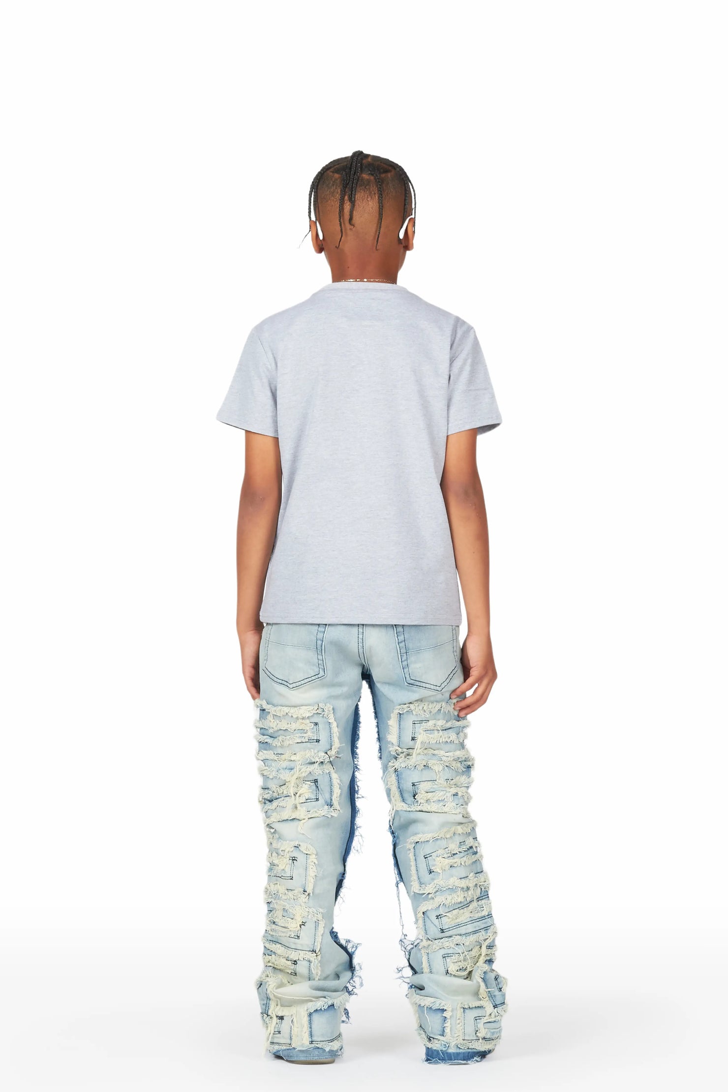 Boys Jafari Grey/Blue T-Shirt/Stacked Flare Jean Set