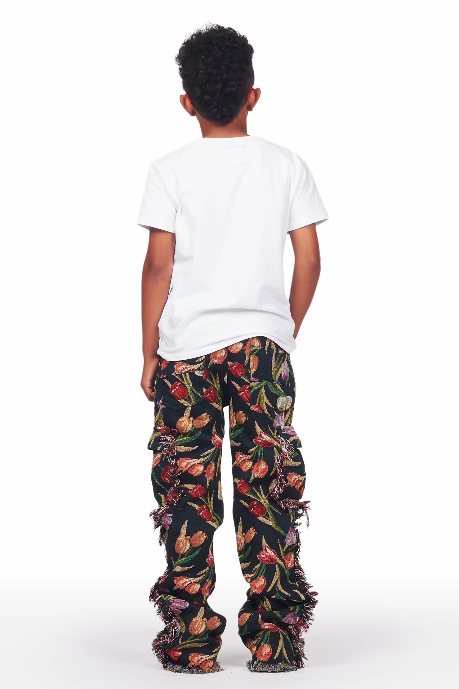 Boys Ayami Black Slim Tapestry Flare Pants