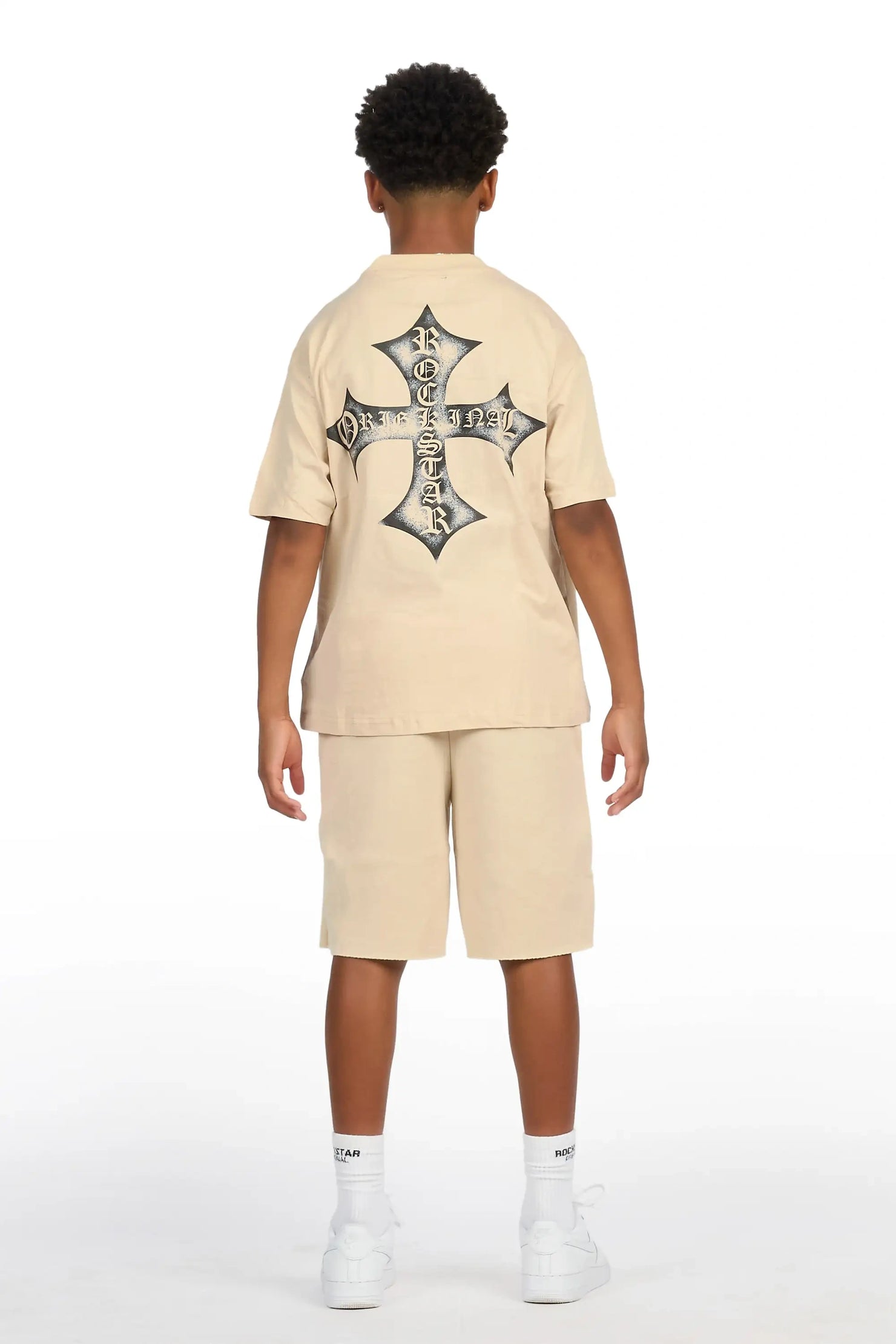 Boys Marizon Beige Oversized T-Shirt/Short Set