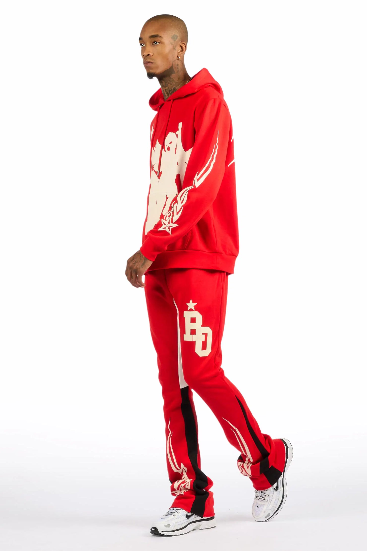 Pluton Red/Cream Hoodie/Stacked Flare Track Set