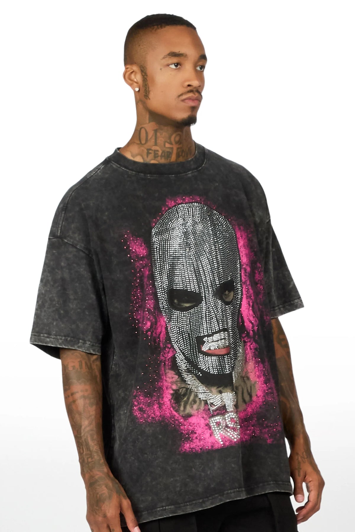 Tyvion Black Rhinestone Oversized Graphic T-Shirt