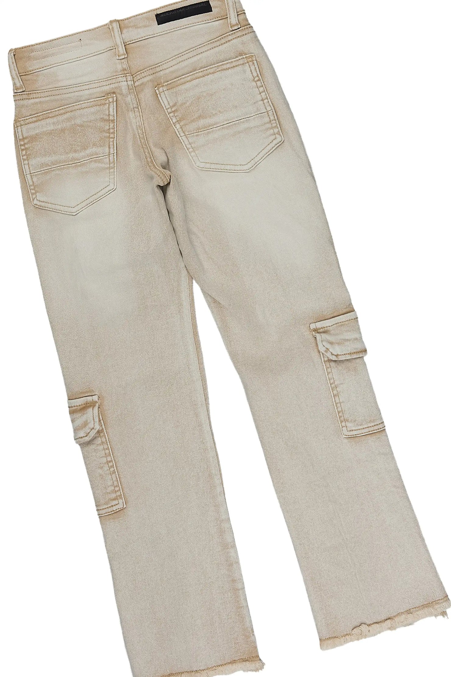 Girls Pluty Beige Long Sleeve T-Shirt Stacked Jean Set