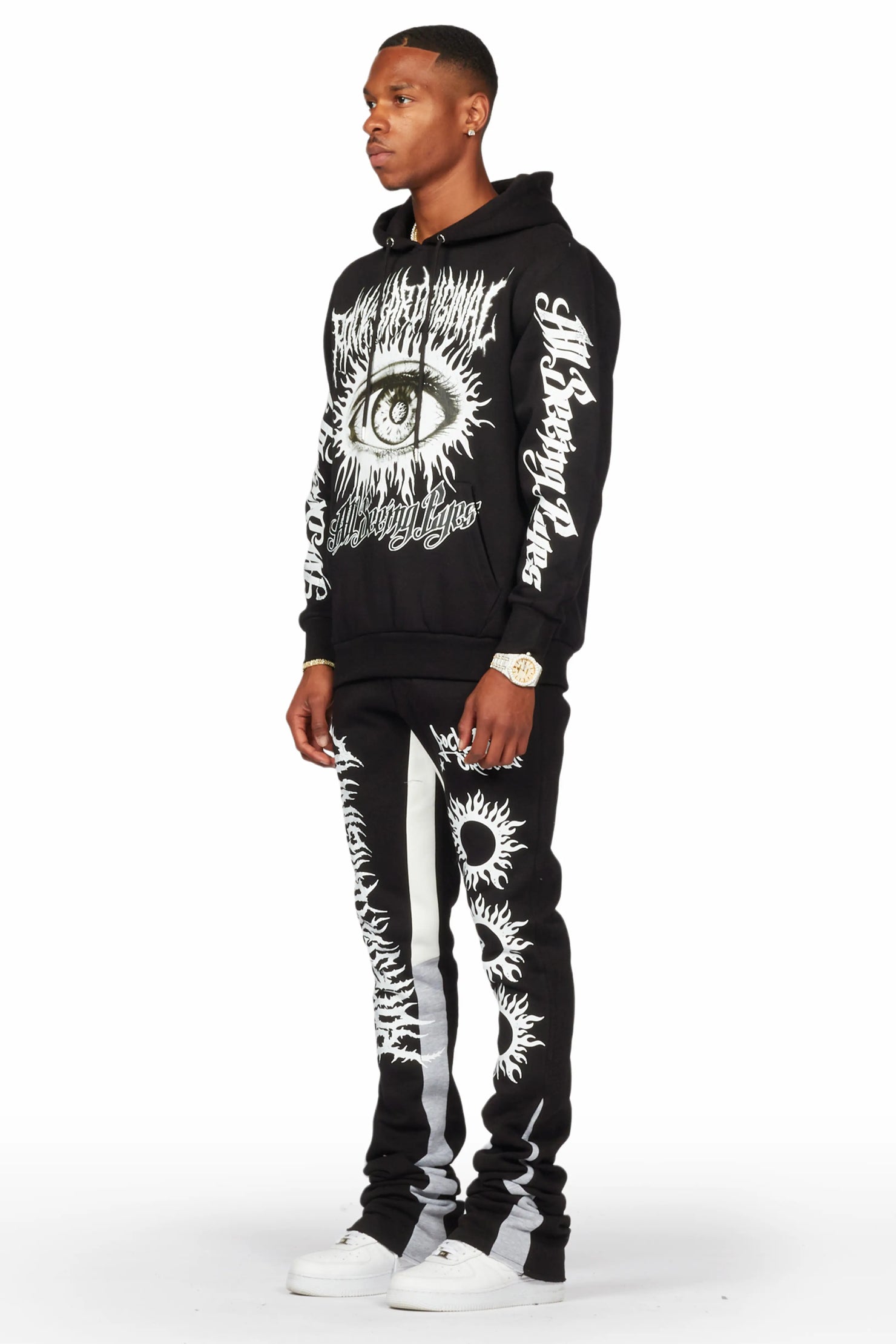 All Seeing Eyes Black Super Stacked Flare Track Pant Set