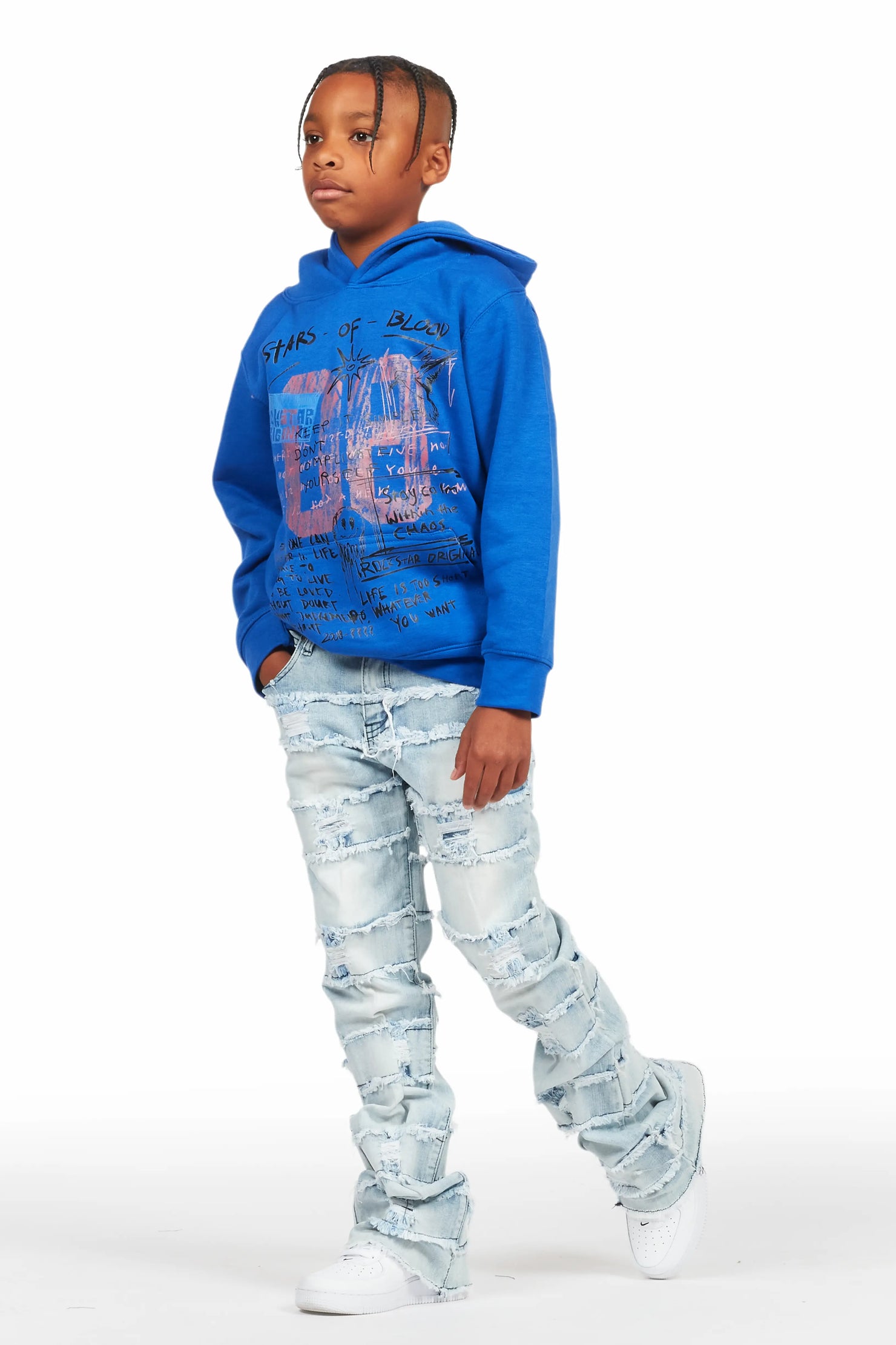 Boys Gabin Royal/Light Blue Hoodie/Stacked Flare Jean Set