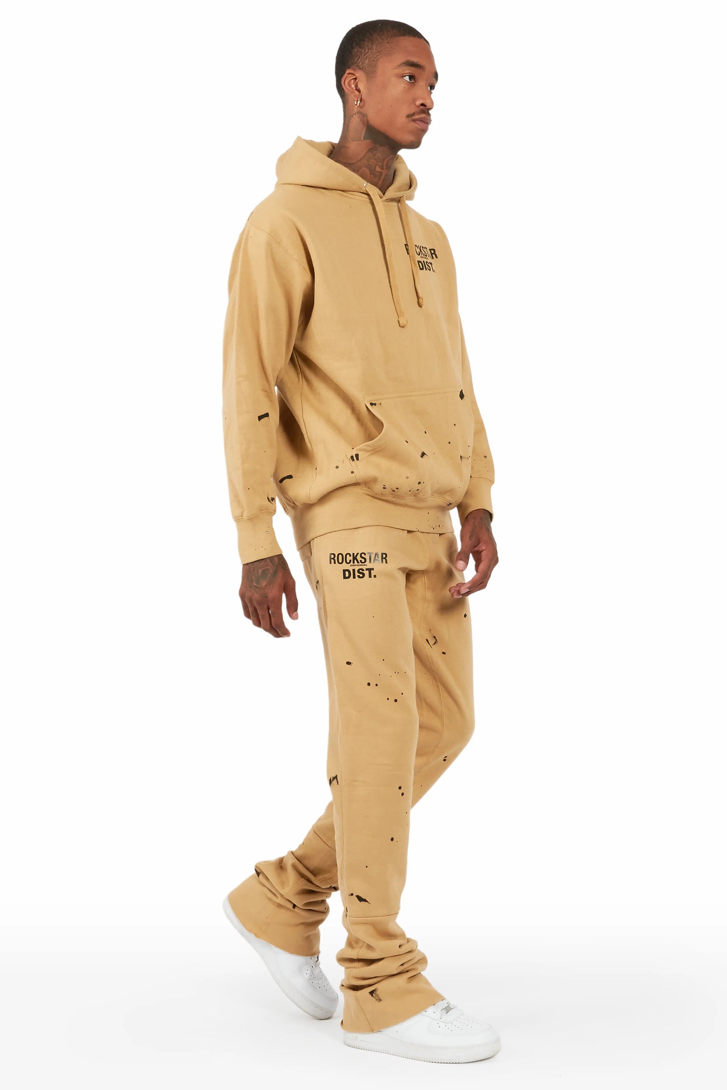 Raffer Beige Hoodie/Super Stacked Flare Track Set