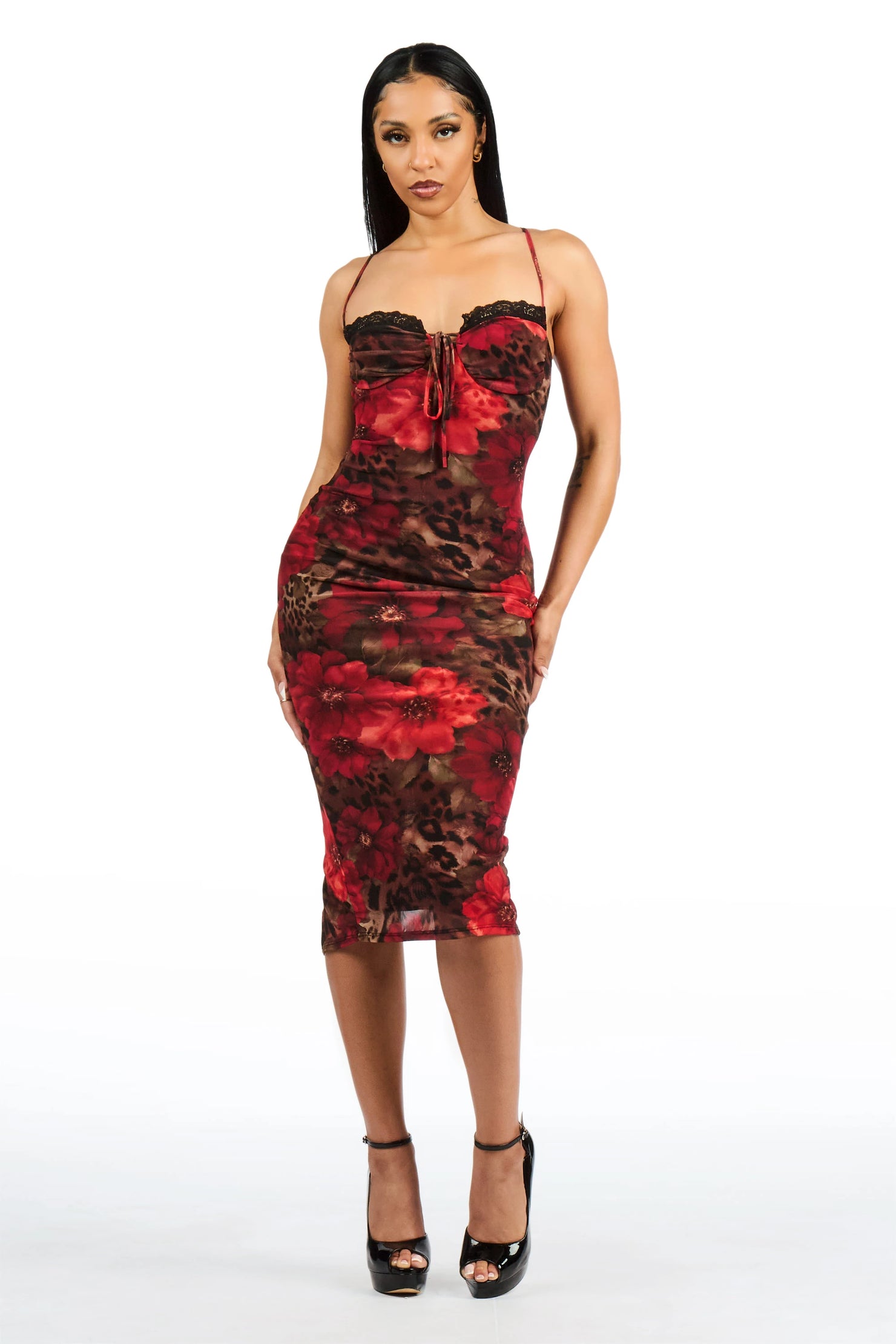 Leopard n Roses Mesh Midi Dress