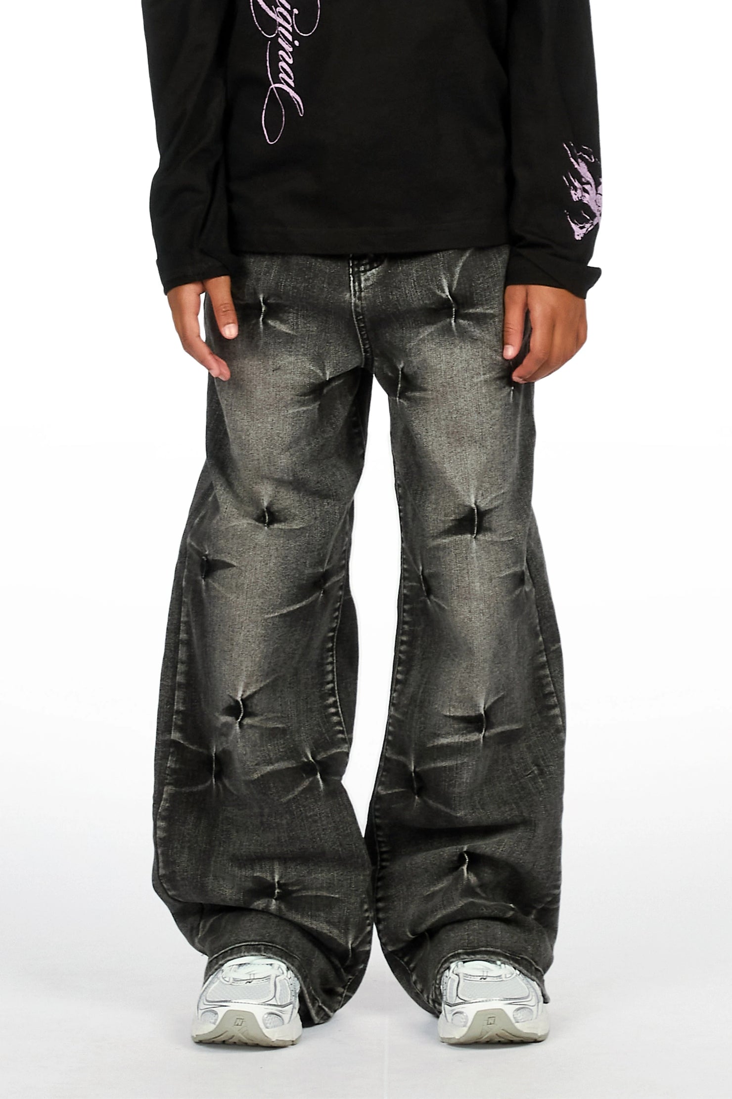 Girls Emiliana Washed Black Relaxed Fit Jean