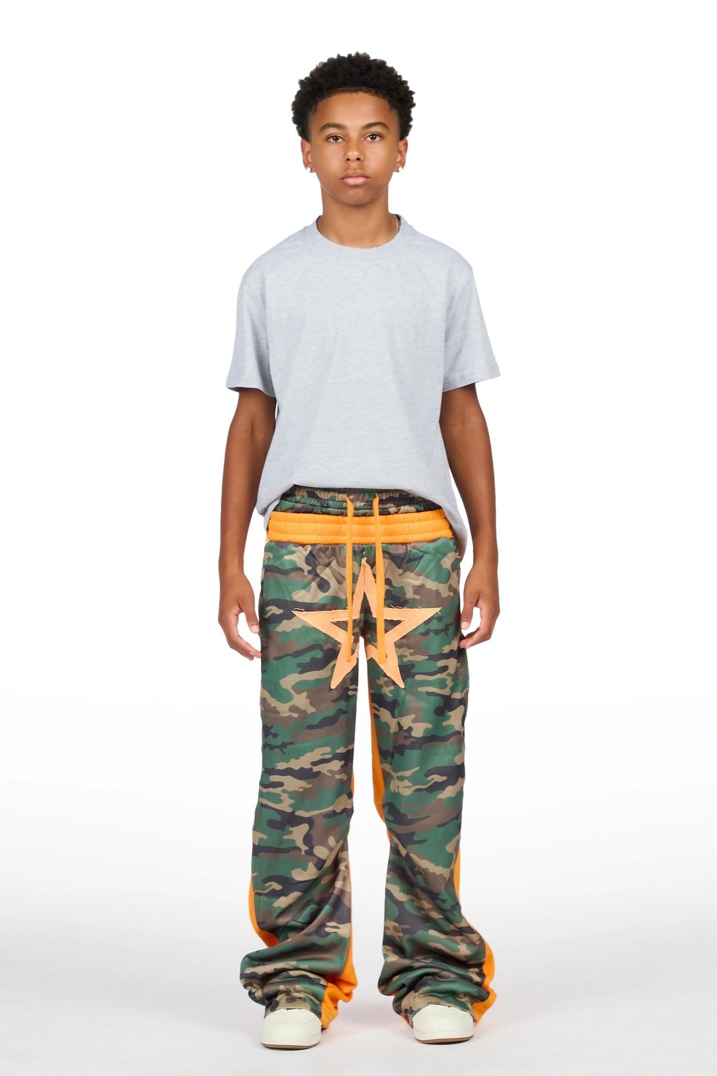 Boys Canaan Camo/Orange Double Waisted Baggy Track Pant