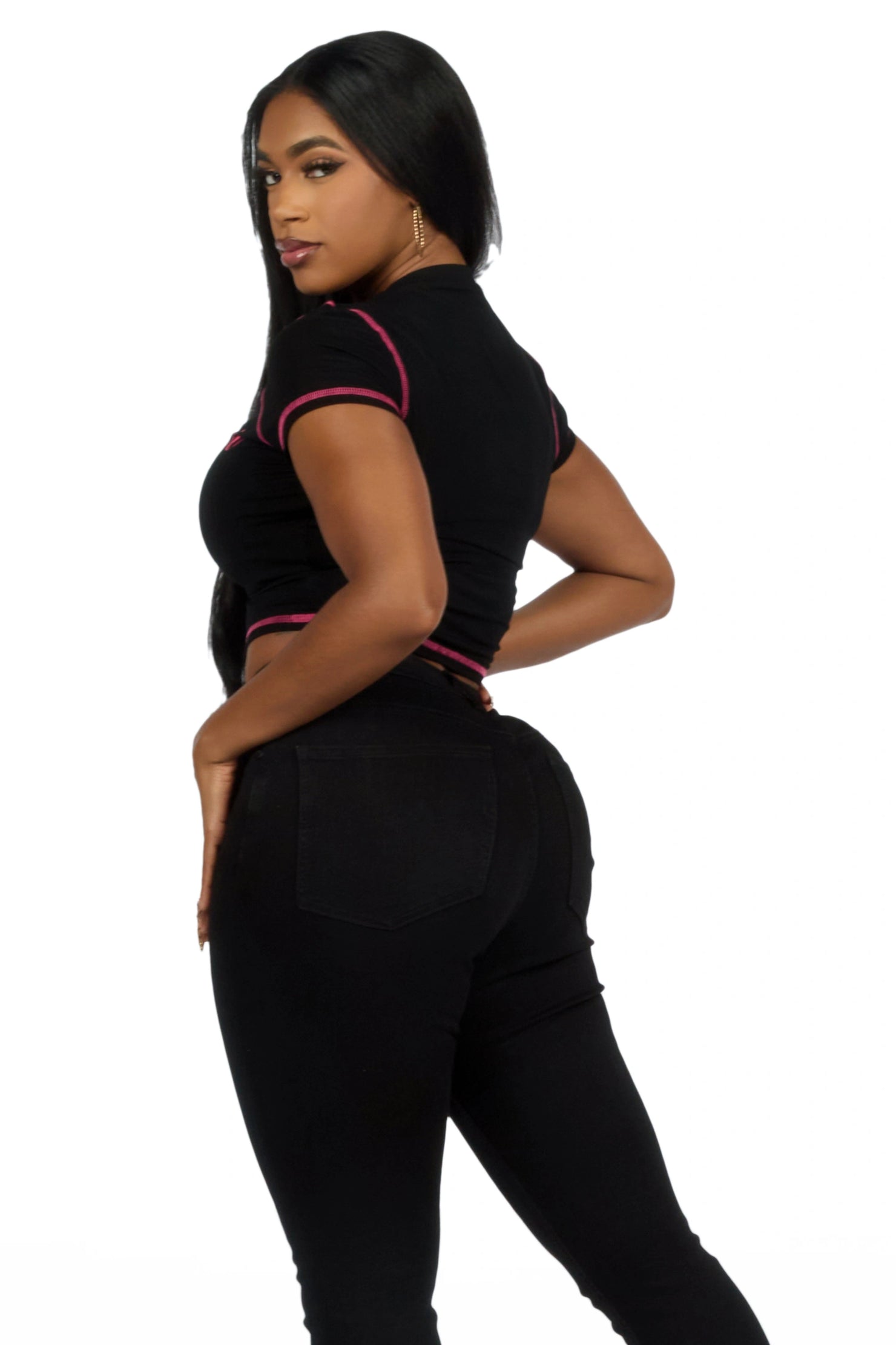 Sharae Black/Pink Baby Tee Shirt
