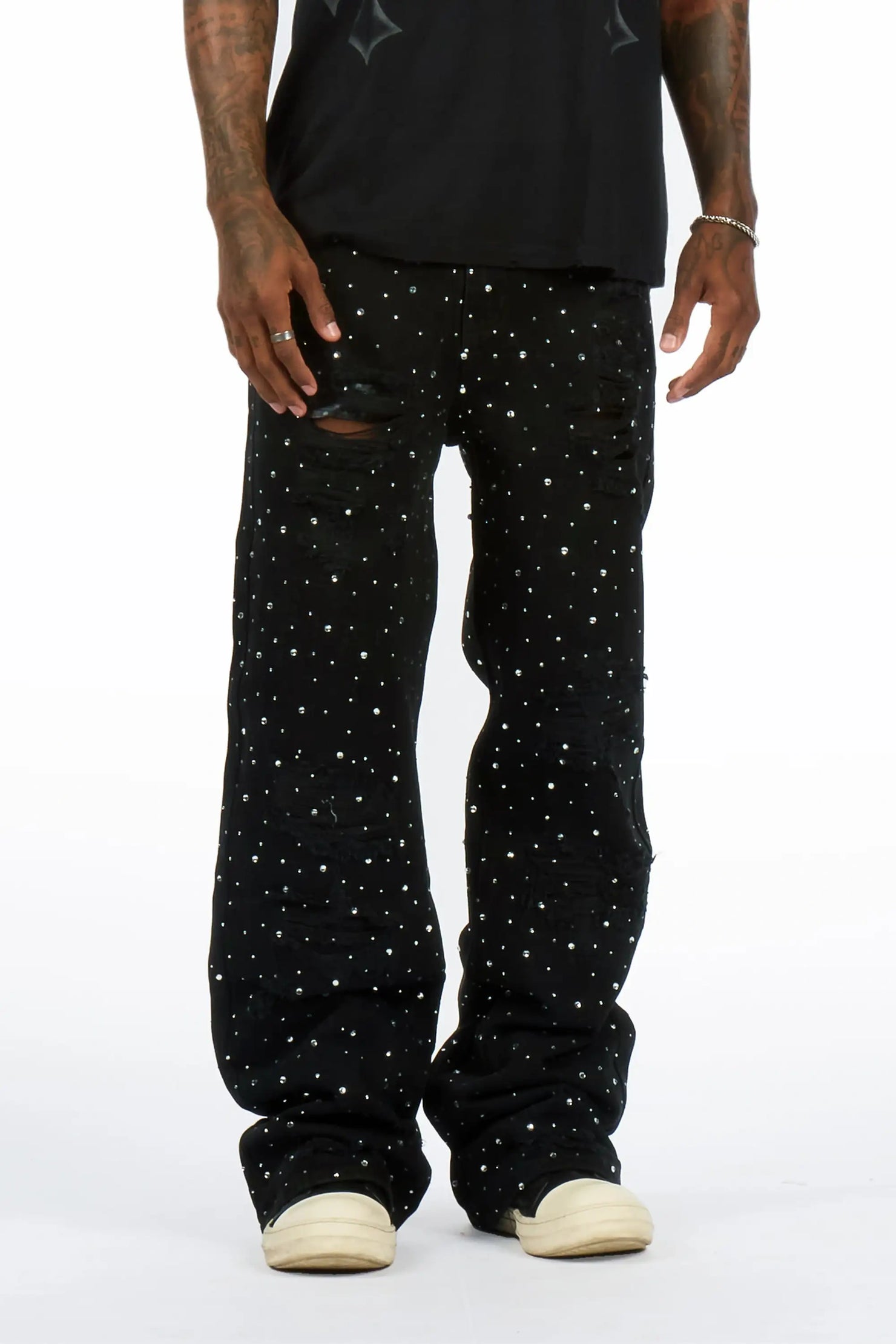 Iden Black Rhinestone Baggy Fit Jean