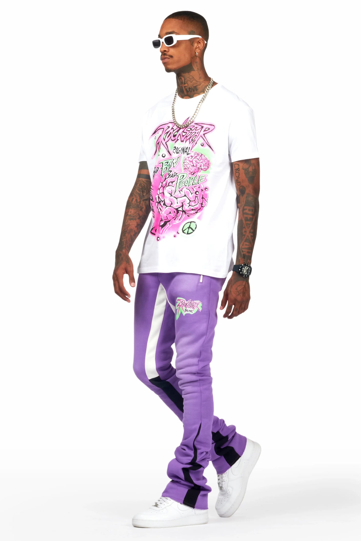 Braindead Purple/White T-Shirt/Super Stacked Track Set