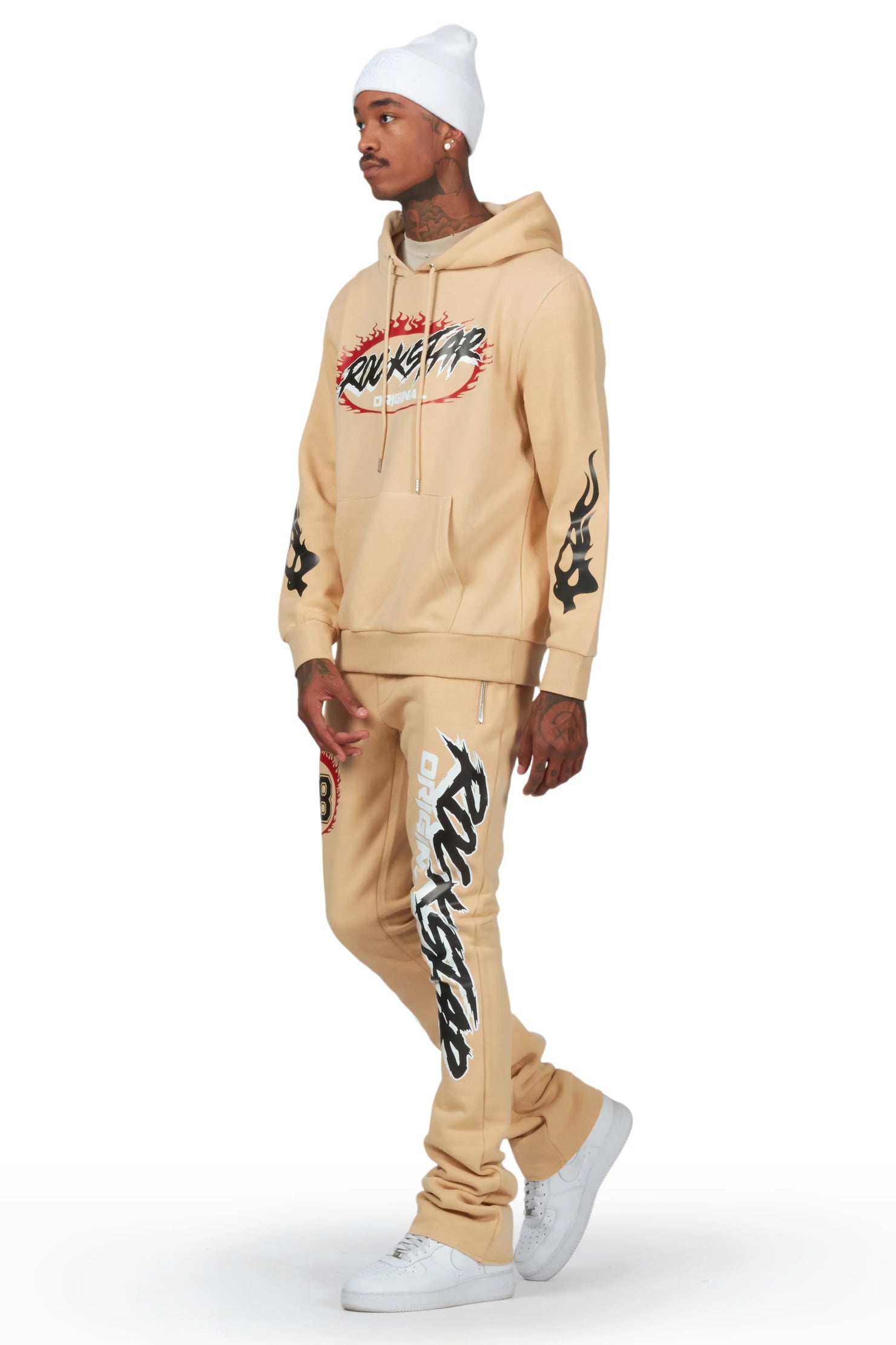 Draven Tan Hoodie/Stacked Flare Track Pant Set