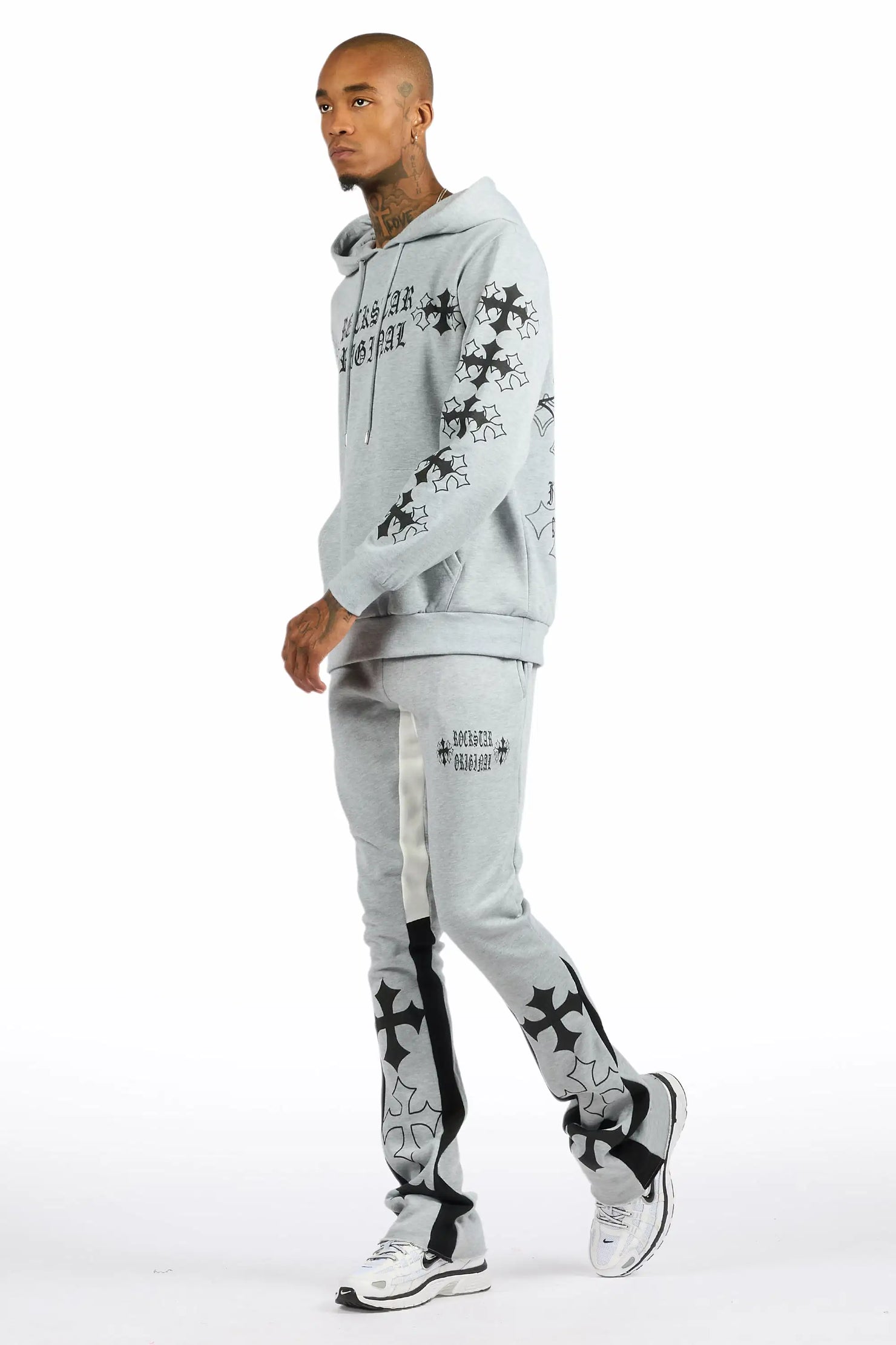 Michael Heather Grey/Black Hoodie/Stacked Flare Track Set