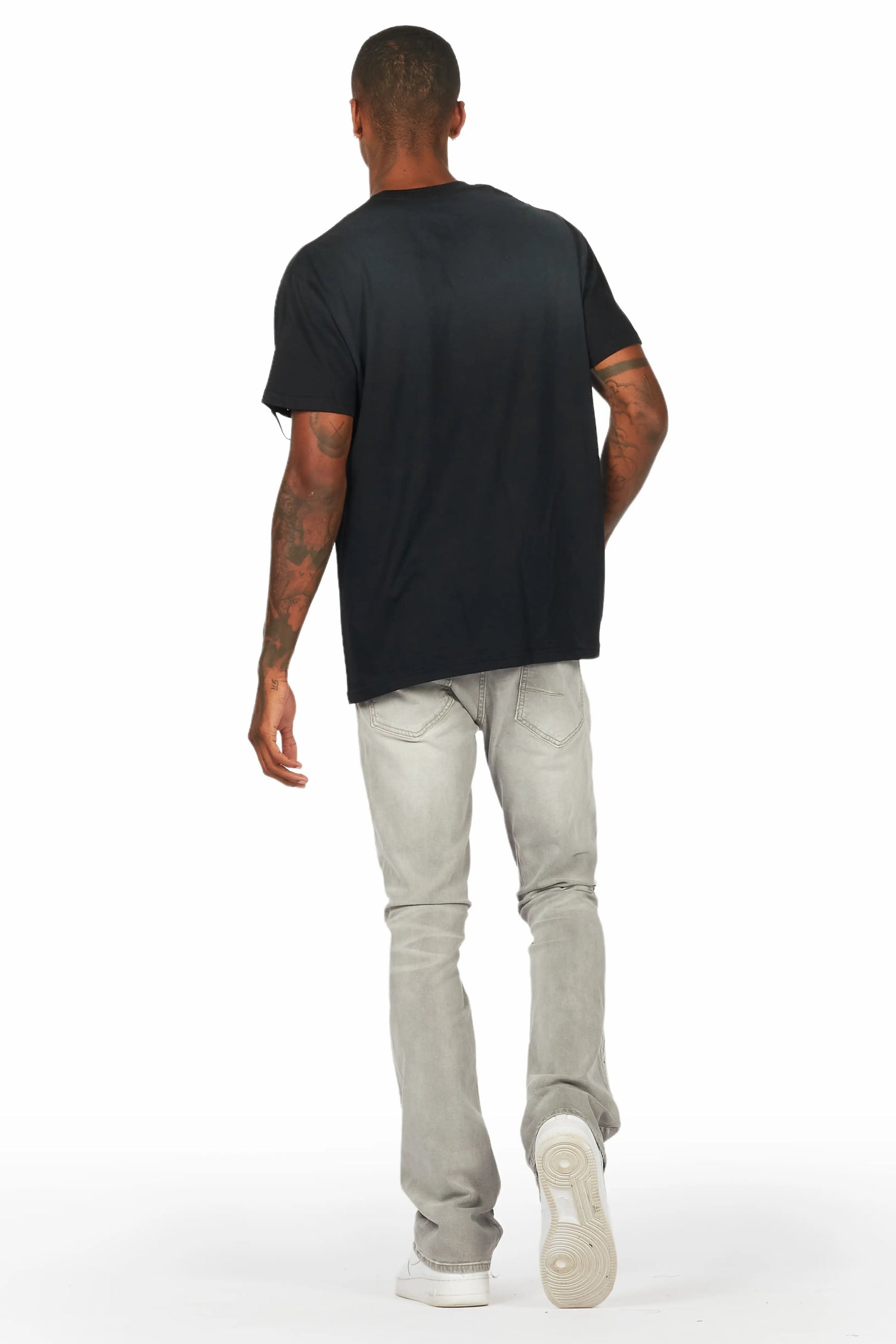 Ebbos Grey Flame Patched Skinny Flare Jean