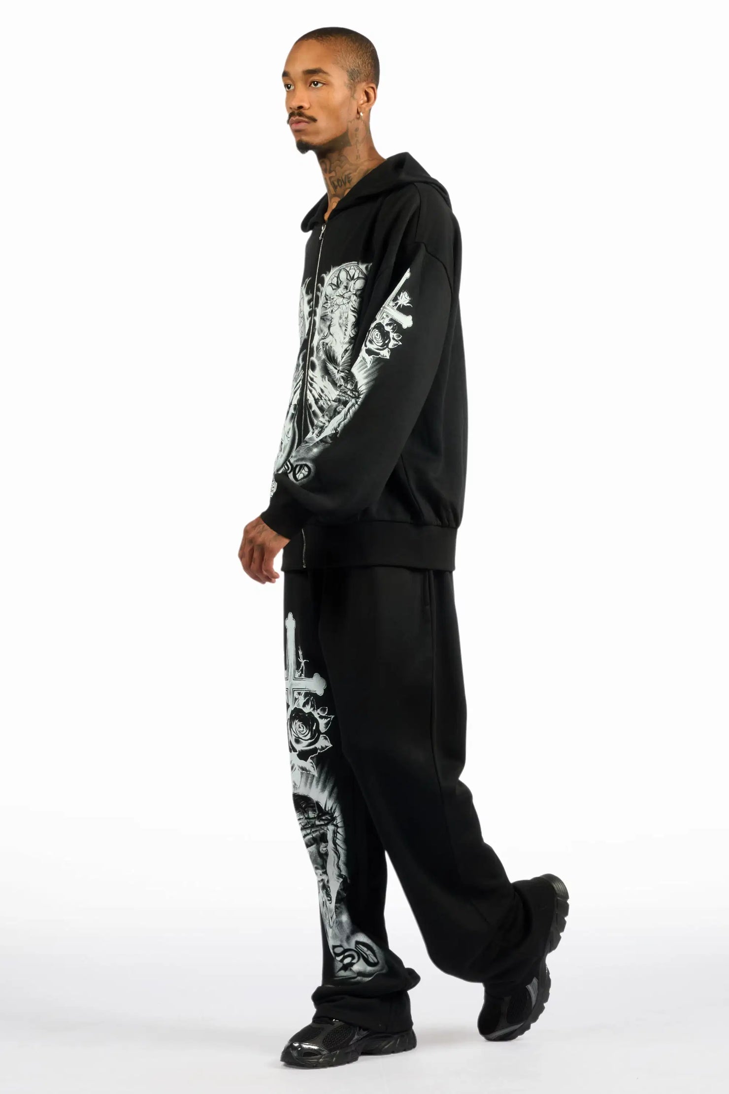 Blasted Black/White Hoodie/Baggy Pant Track Set