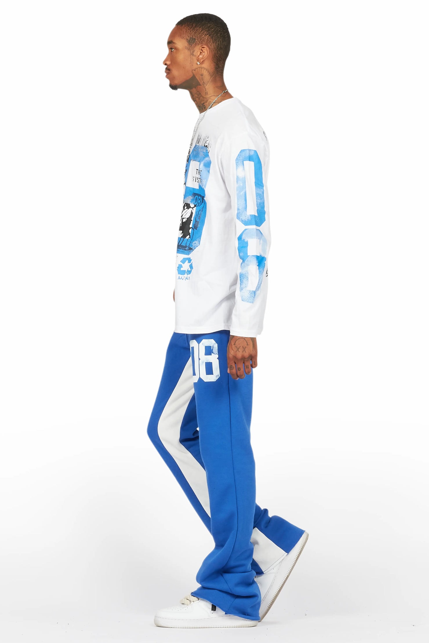 Grill White/Royal Long Sleeve T-Shirt/Baggy Pant Set