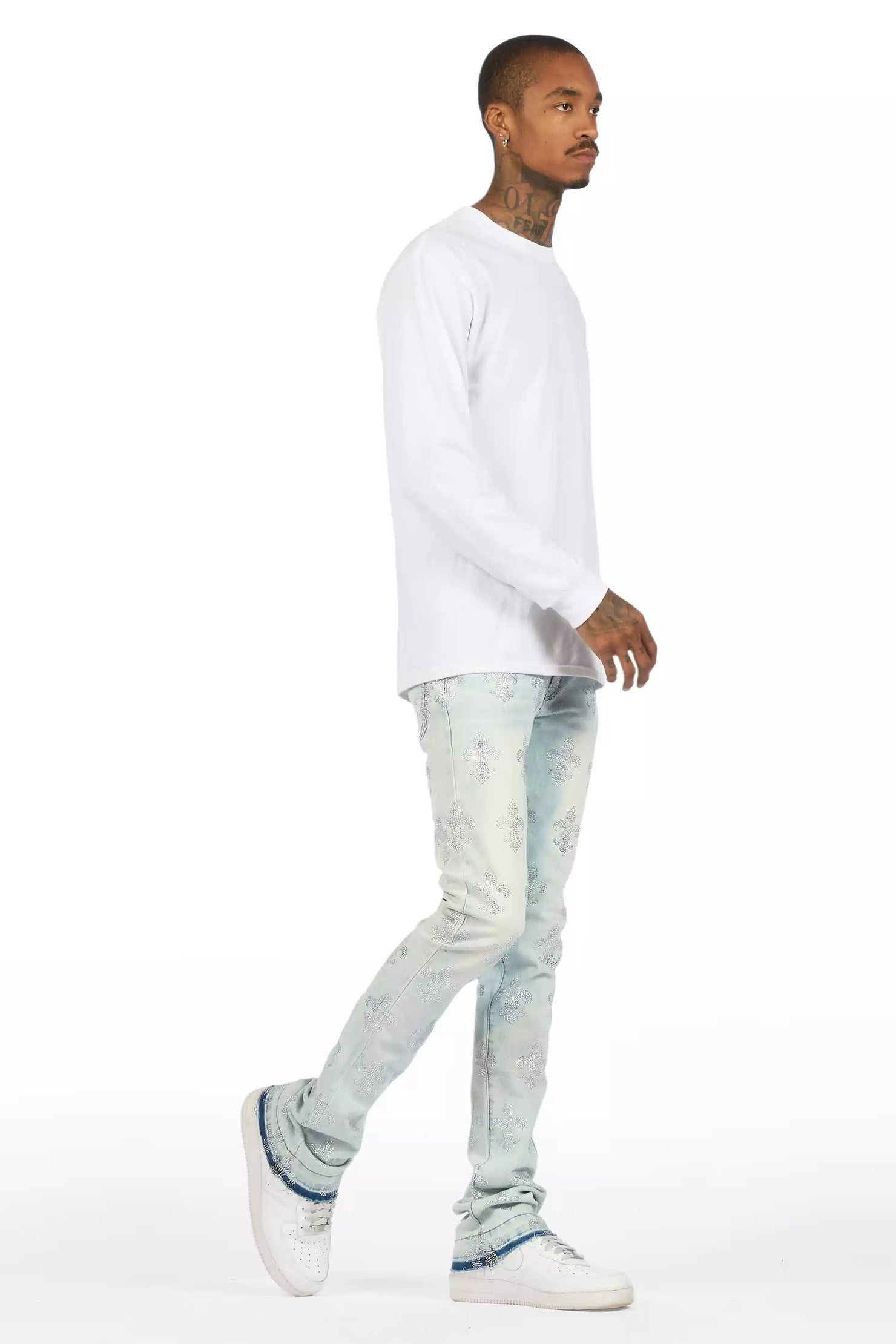 Shyne Light Blue Rhinestone Stacked Flare Jean