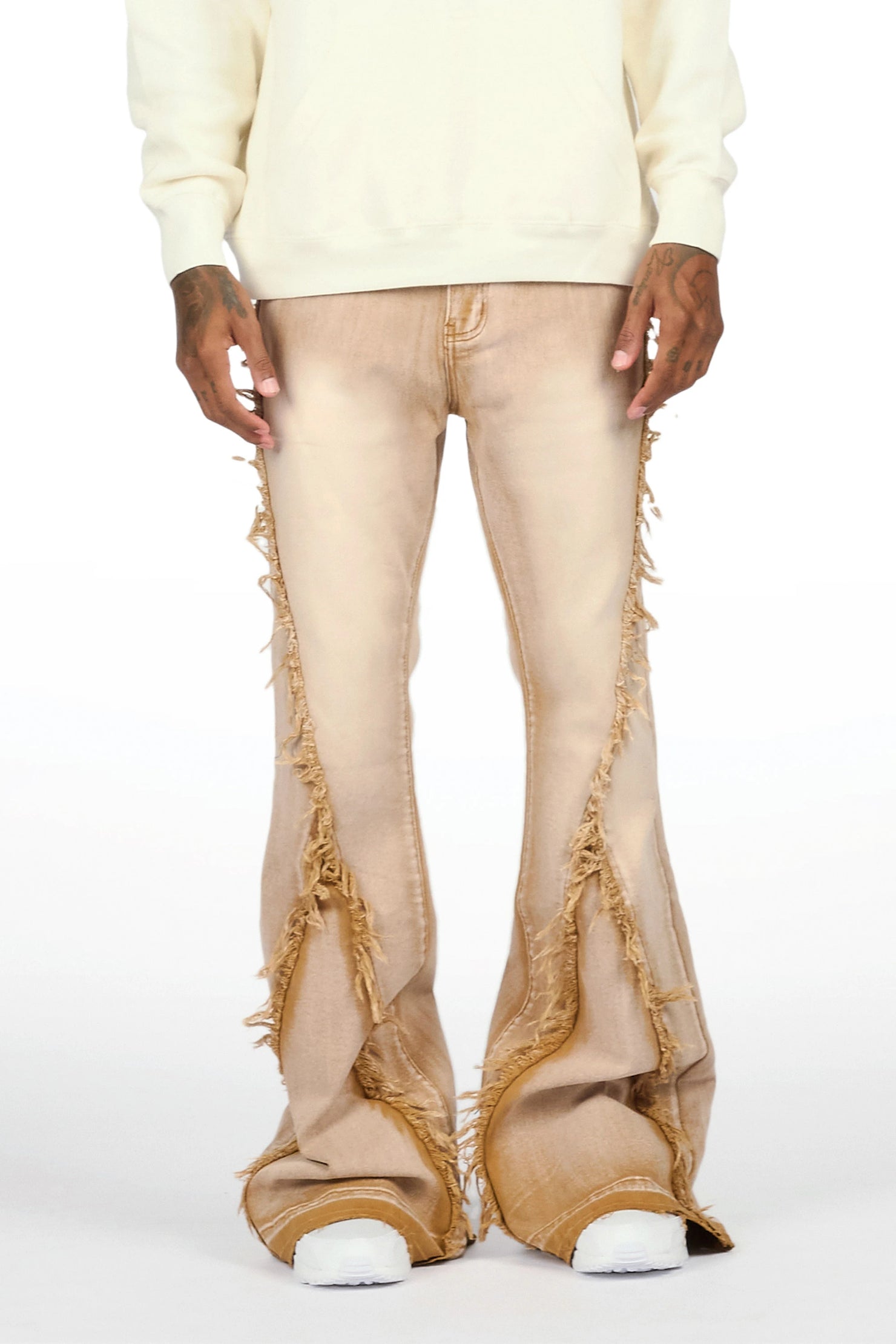 Vane Beige Stacked Super Flare Jean
