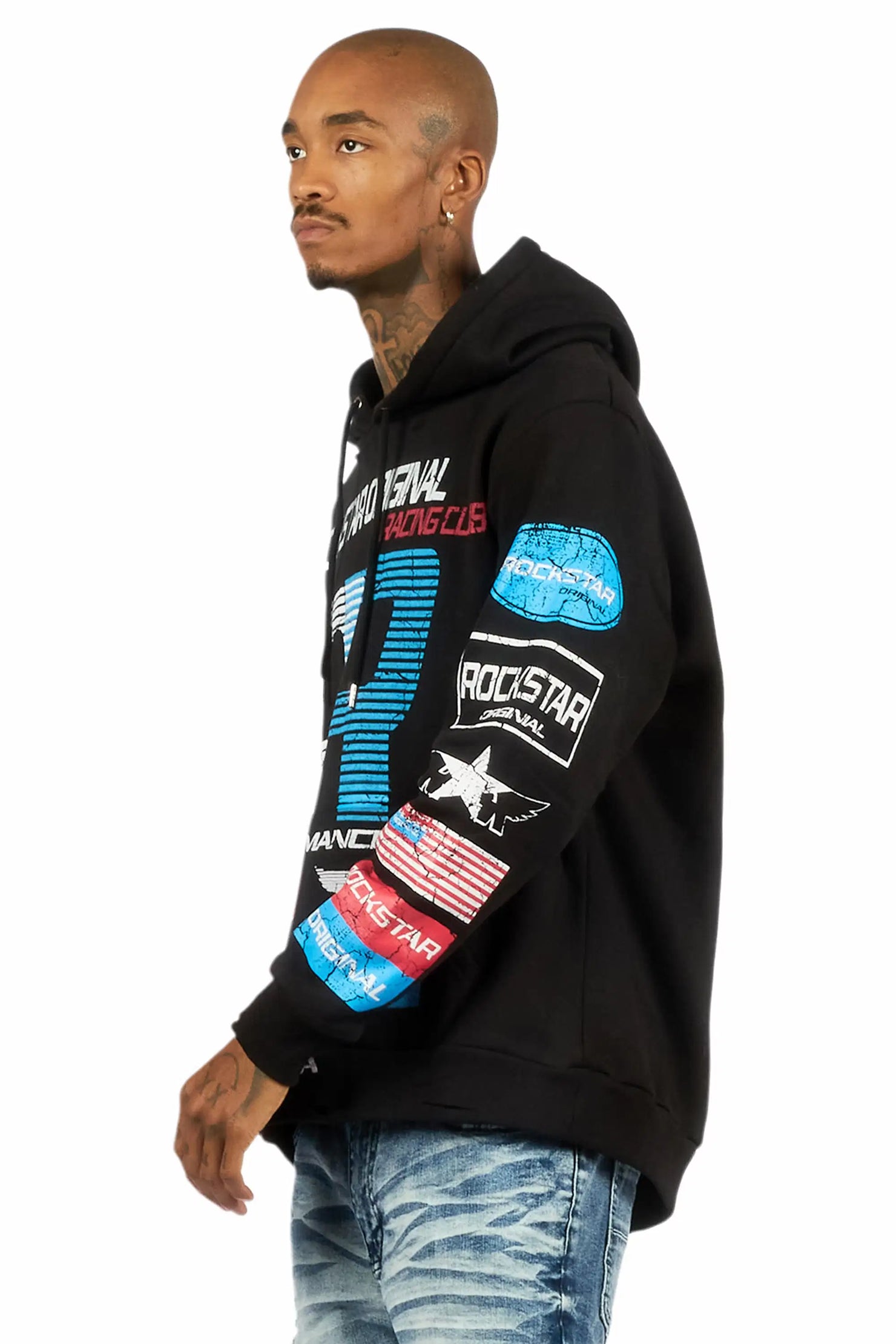 Rso Racing Club Black Distressed Graphic Relaxed Hoodie