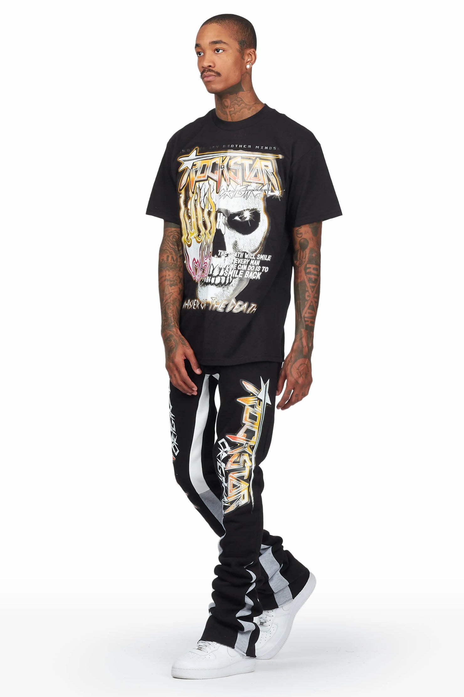 Wali Black T-Shirt Super Stacked Flare Track Set